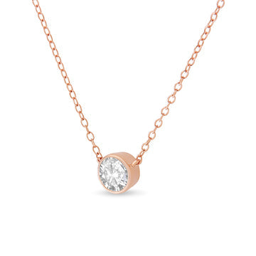 Collar con colgante de 18" en plata de ley 925 con bisel de diamantes de 1/2 quilates (color IJ, claridad I2-I3) - Friggin Jewelry