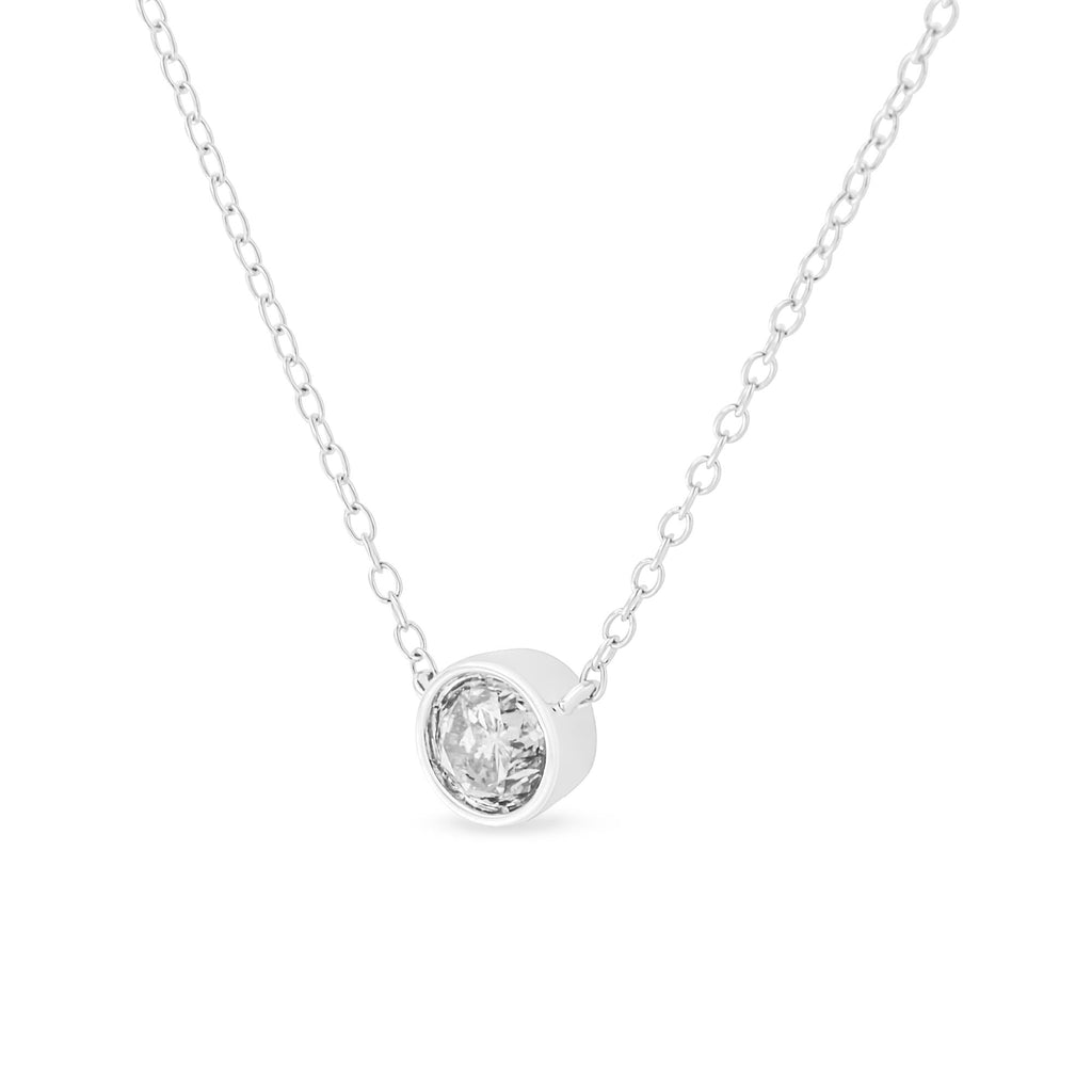 Collar con colgante de 18" en plata de ley 925 con bisel de diamantes de 1/2 quilates (color IJ, claridad I2-I3) - Friggin Jewelry