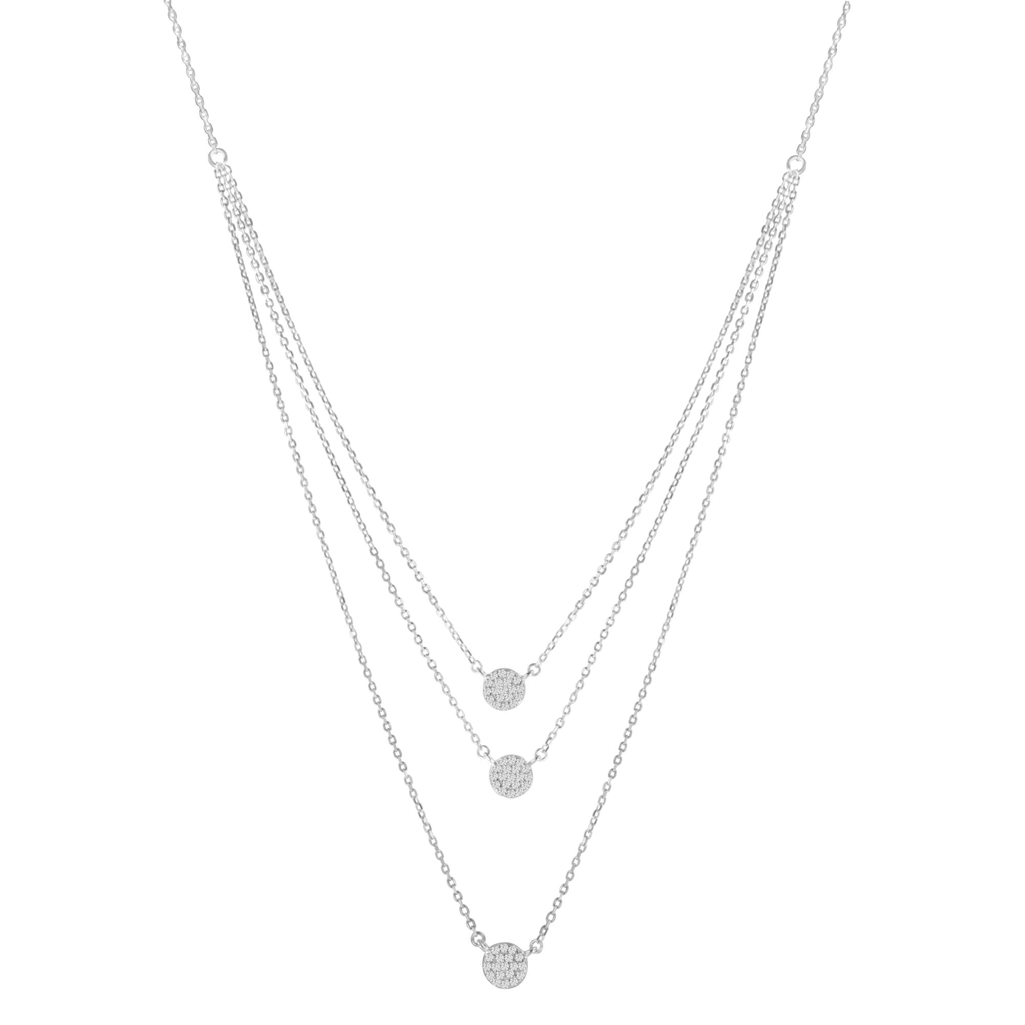 .925 Sterling Silver 1/2 Cttw Round Diamond Medallion Multi-Strand Tri Pendant 18" Necklace (H-I Color, I2-I3 Clarity) - Friggin Jewelry