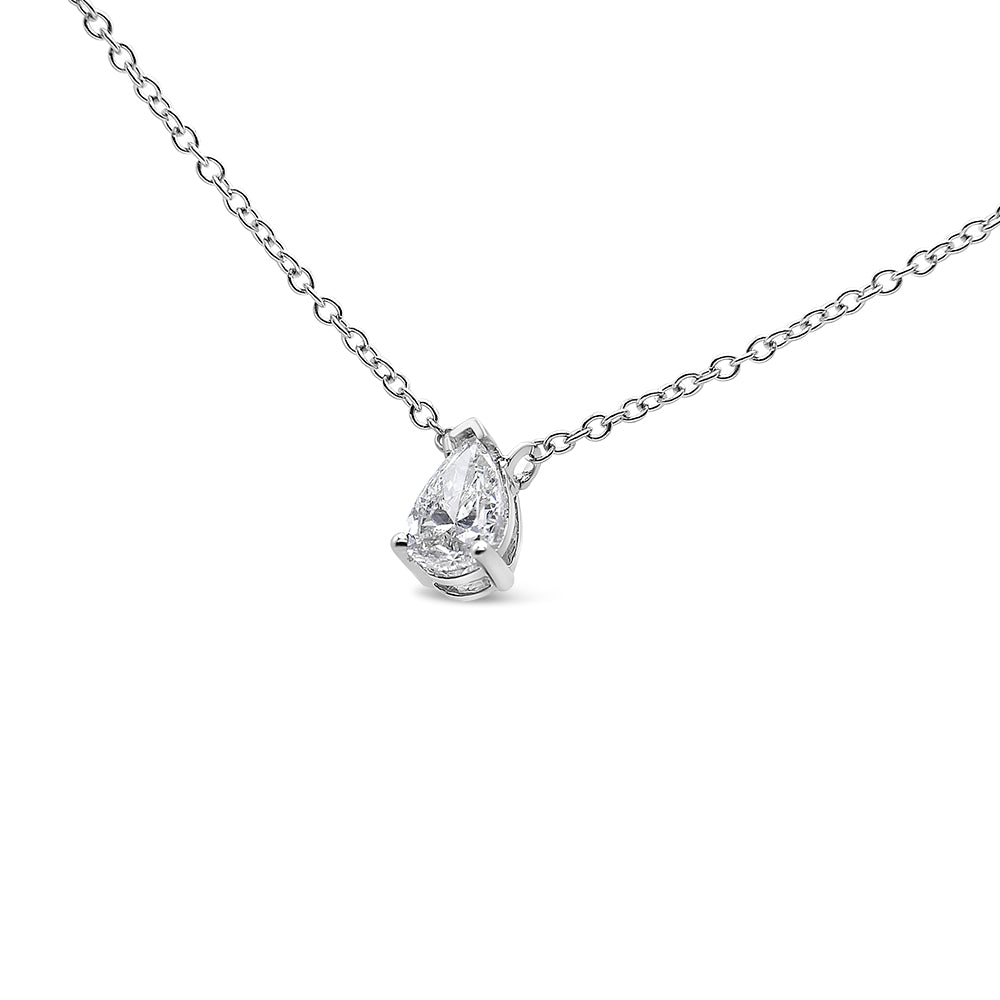 Collar con colgante de 45,7 cm en oro blanco de 14 quilates con solitario de diamantes en forma de pera de 1/5 quilates (color GH, claridad VS2-SI1) - Friggin Jewelry