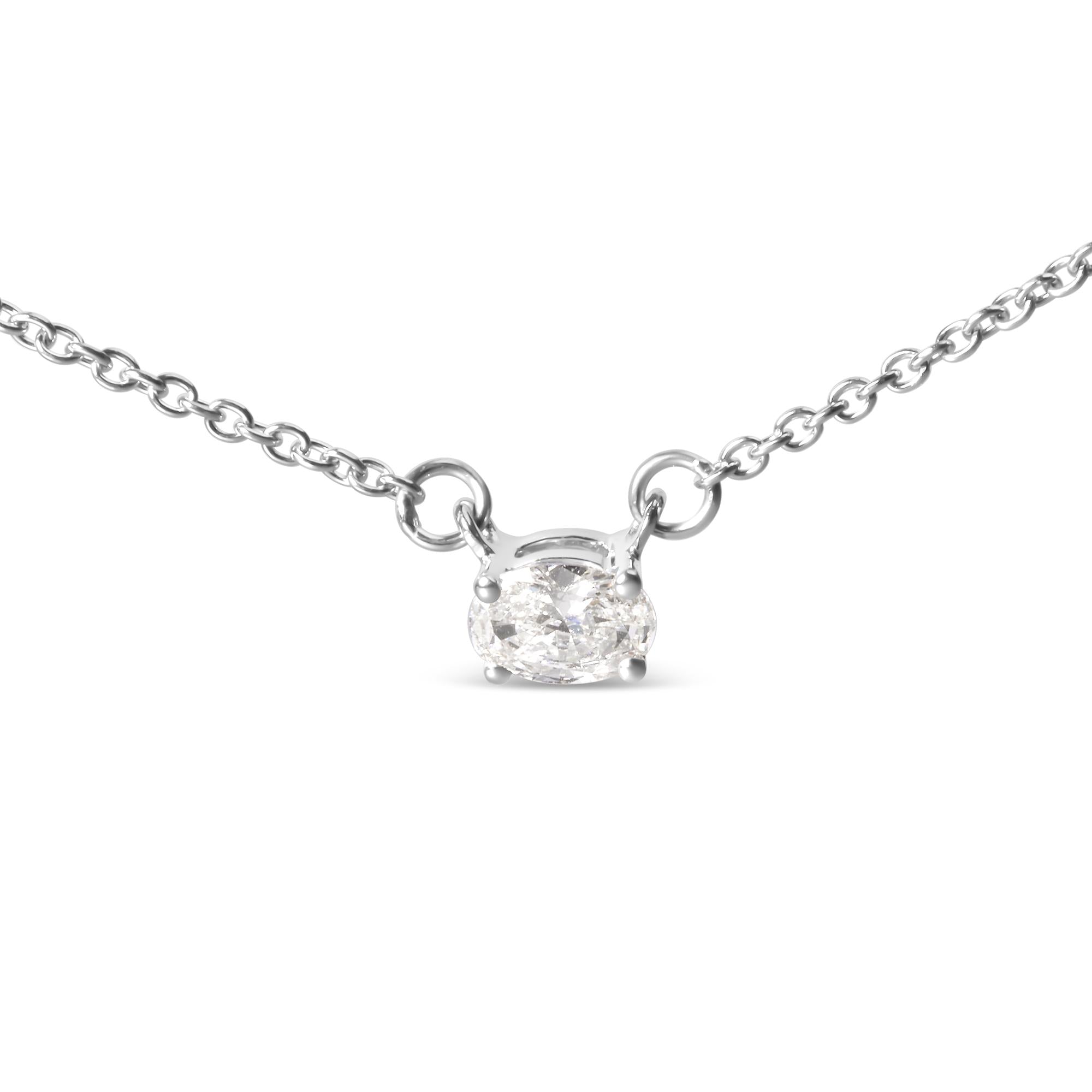Collar con colgante de 45,7 cm (1/4 ct) de diamante solitario ovalado cultivado en laboratorio en oro blanco de 14 quilates (color GH, claridad VS2-SI1) - Friggin Jewelry