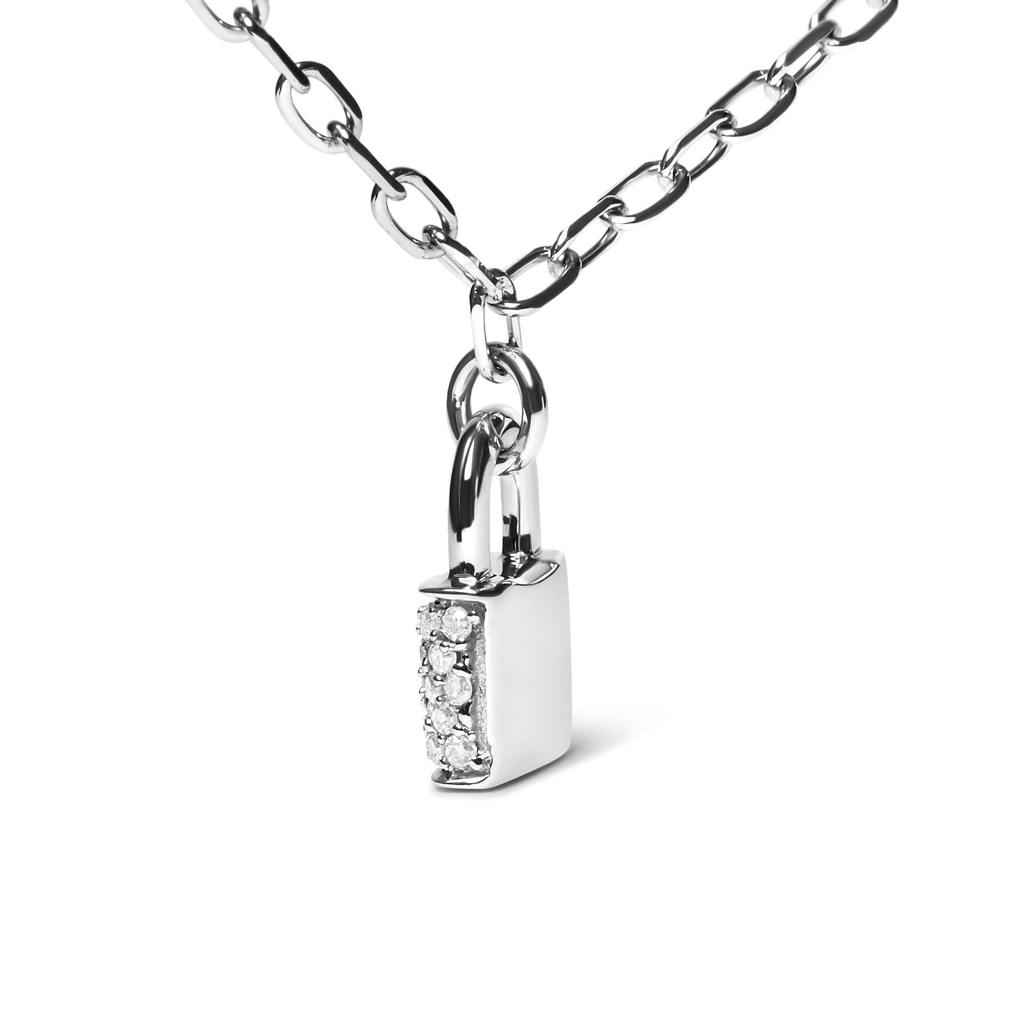 .925 Sterling Silver 1/4 Cttw Diamond Lock Pendant Necklace with Paperclip Chain (H-I Color, SI2-I1 Clarity) - Friggin Jewelry