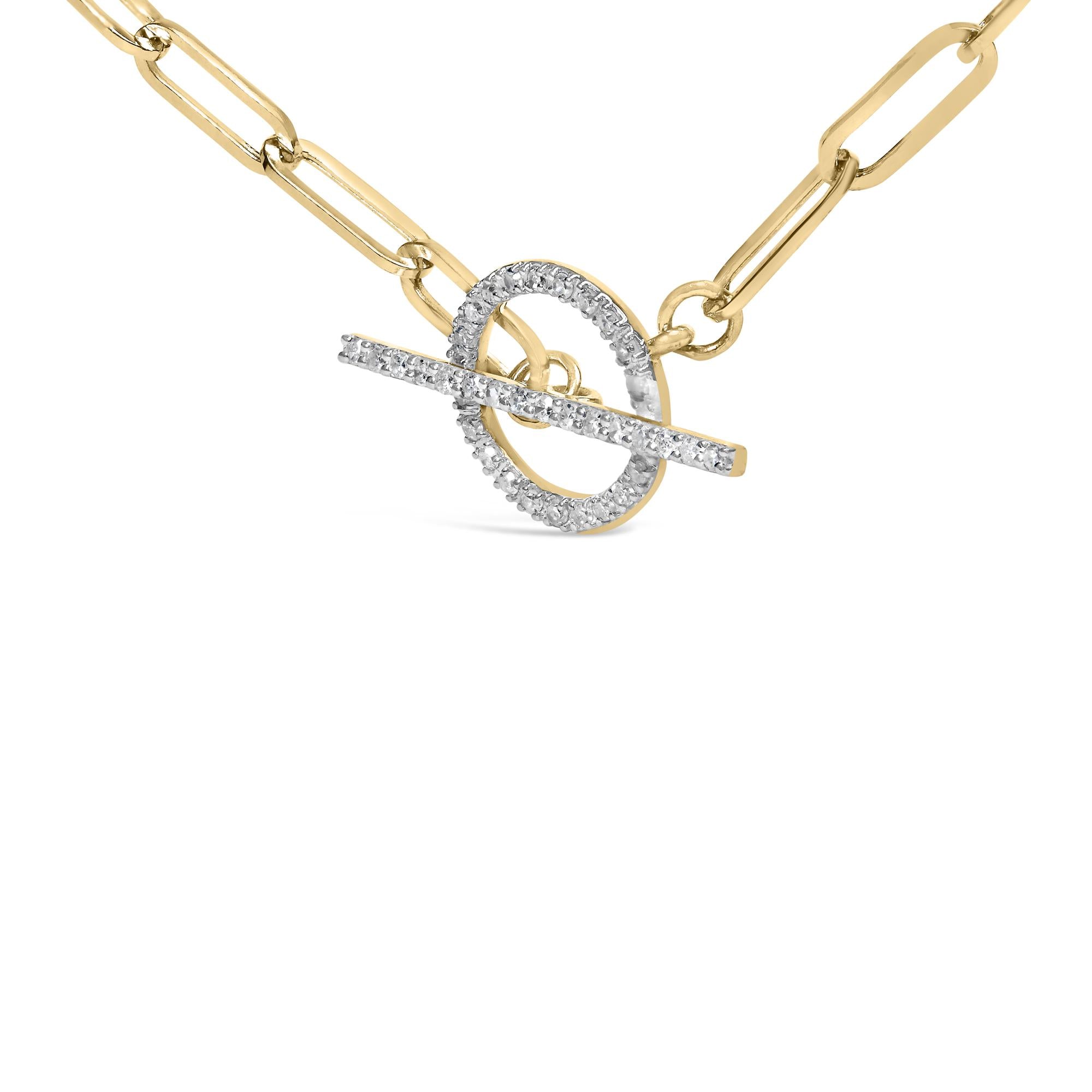 Collar de oro amarillo de 14 quilates con diamantes de 1/4 ct y cierre de palanca con clip (color IJ, claridad I1-I2) - 45,7 cm - Friggin Jewelry