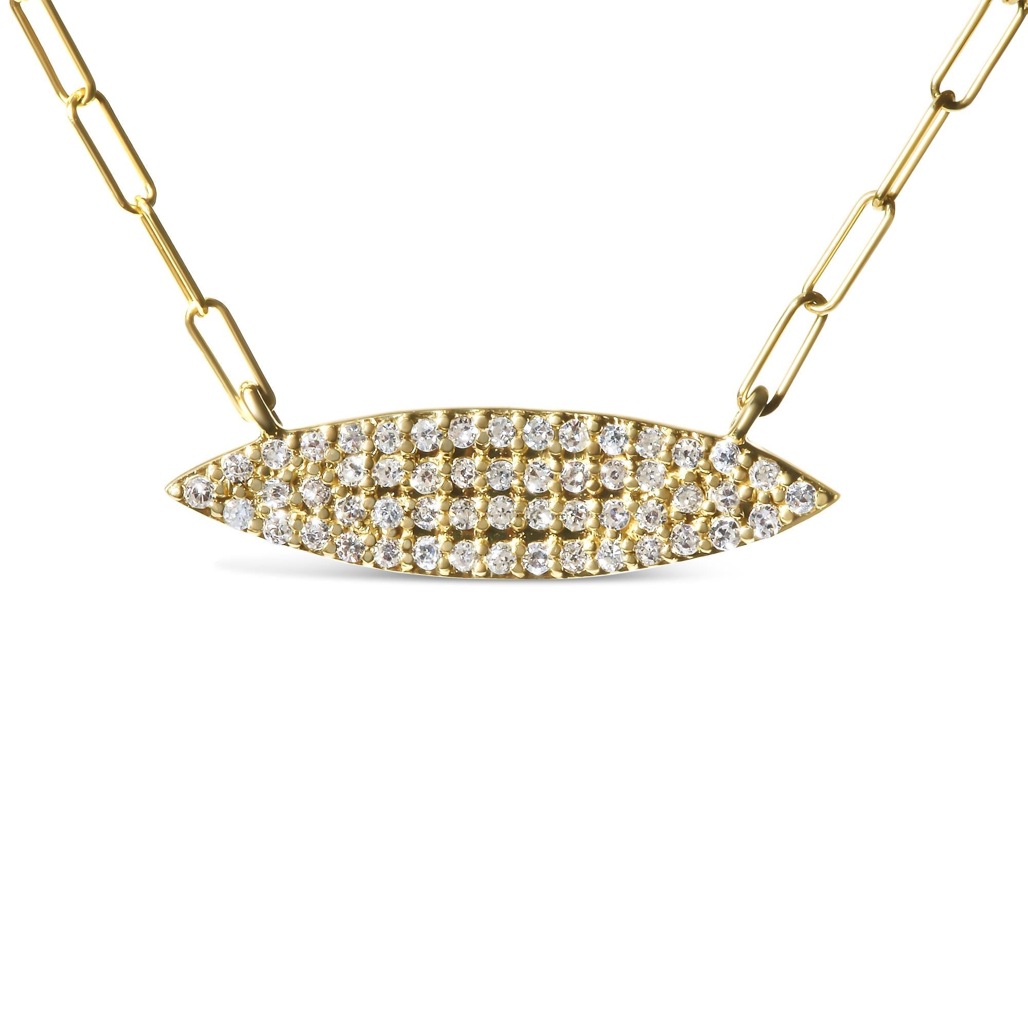 Collar con colgante de clip de papel de dos vueltas en oro amarillo de 14 quilates de 3/8 quilates con dije de marquesa y barra (color IJ, claridad I1-I2), longitudes de 18" y 20"