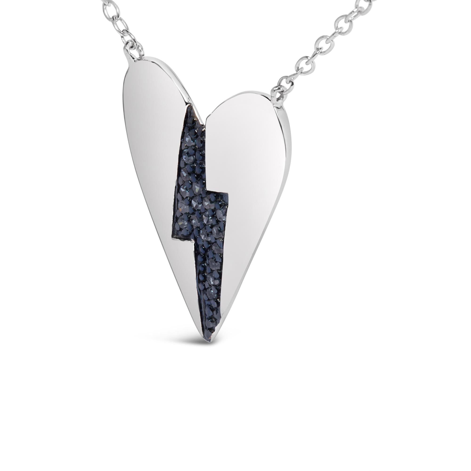 Collana con ciondolo a forma di cuore spezzato in argento sterling 925 con diamanti blu (colore HI, purezza I1-I2) - 18 pollici - Friggin Jewelry