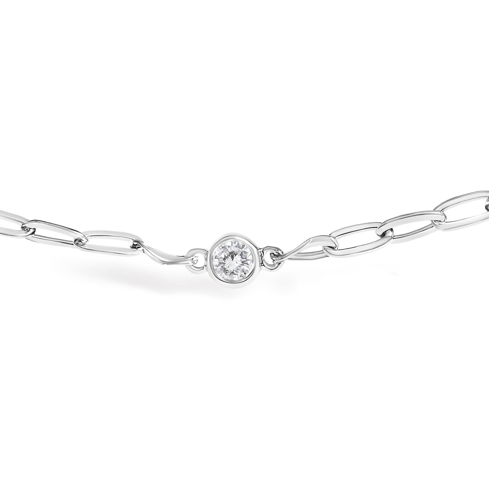 14K White Gold 1/2 Cttw Diamond Bezel Station Paperclip Chain Necklace (H-I Color, SI1-SI2 Clarity) - 18" - Friggin Jewelry
