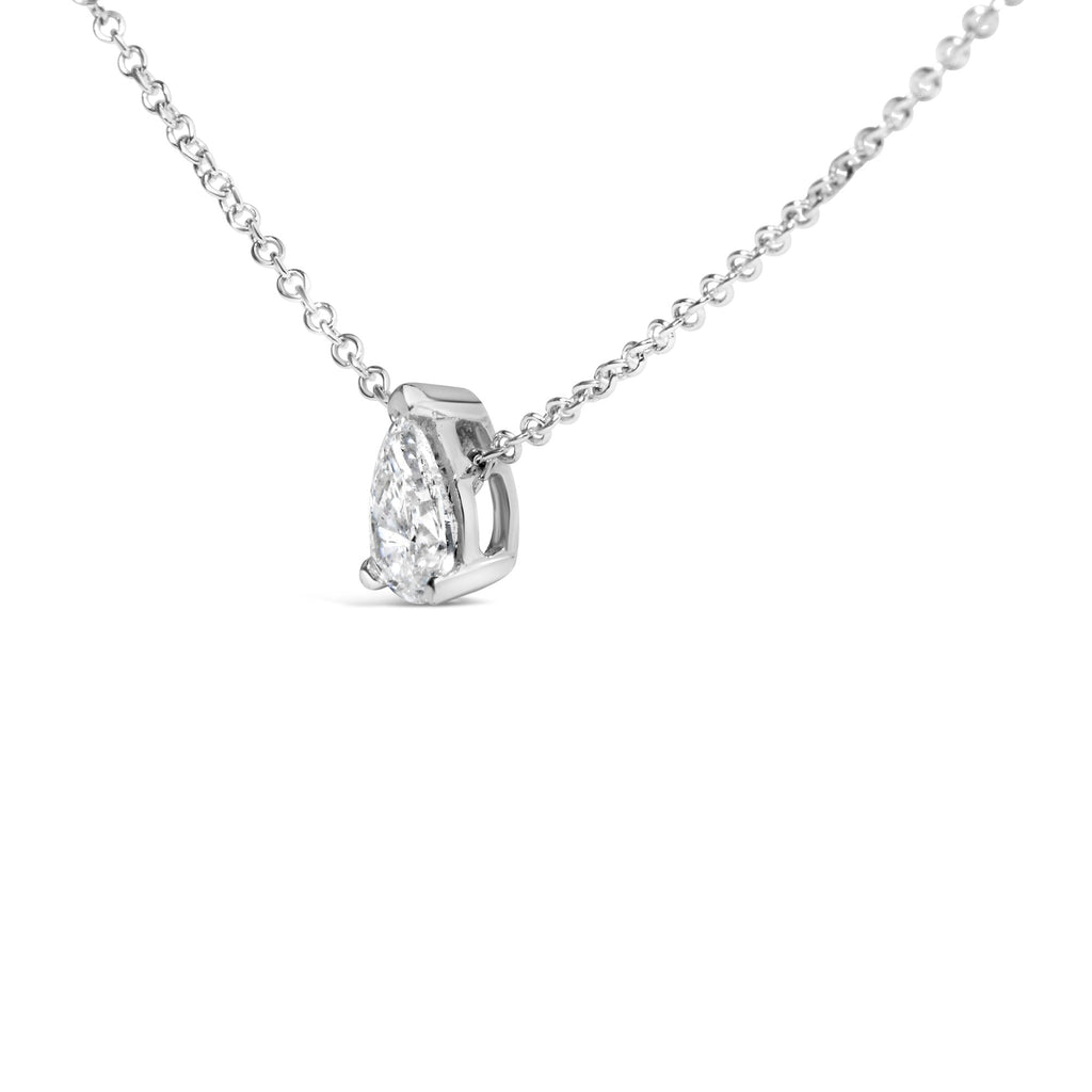 Collar con colgante solitario de 3 puntas y diamantes cultivados en laboratorio de 1/2 quilates en oro blanco de 14 quilates, talla pera, 45,7 cm (color FG, claridad VS2-SI1) - Friggin Jewelry