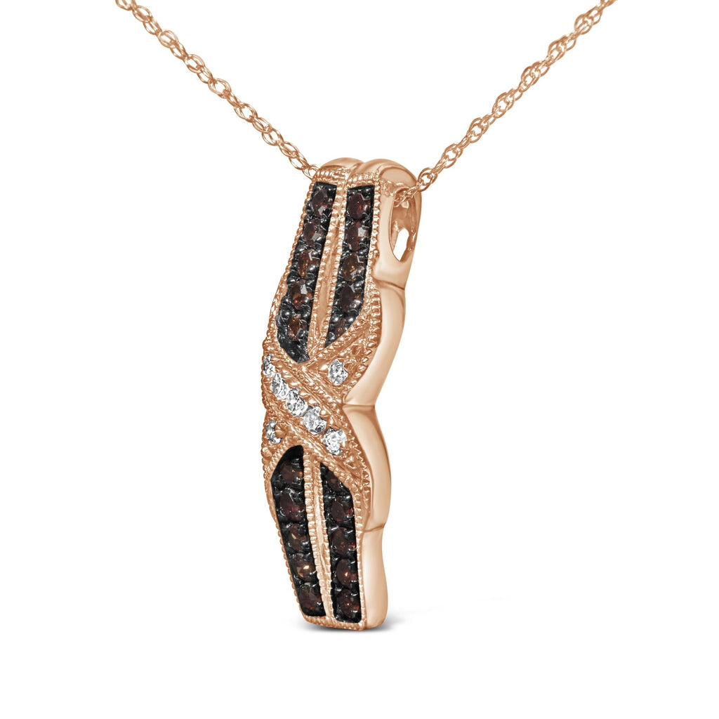 Collana con ciondolo Infinity Twist in oro rosa 10 carati con diamanti bianchi e marrone cioccolato da 1/4 ct (colore IJ, purezza I1-I2) - Friggin Jewelry
