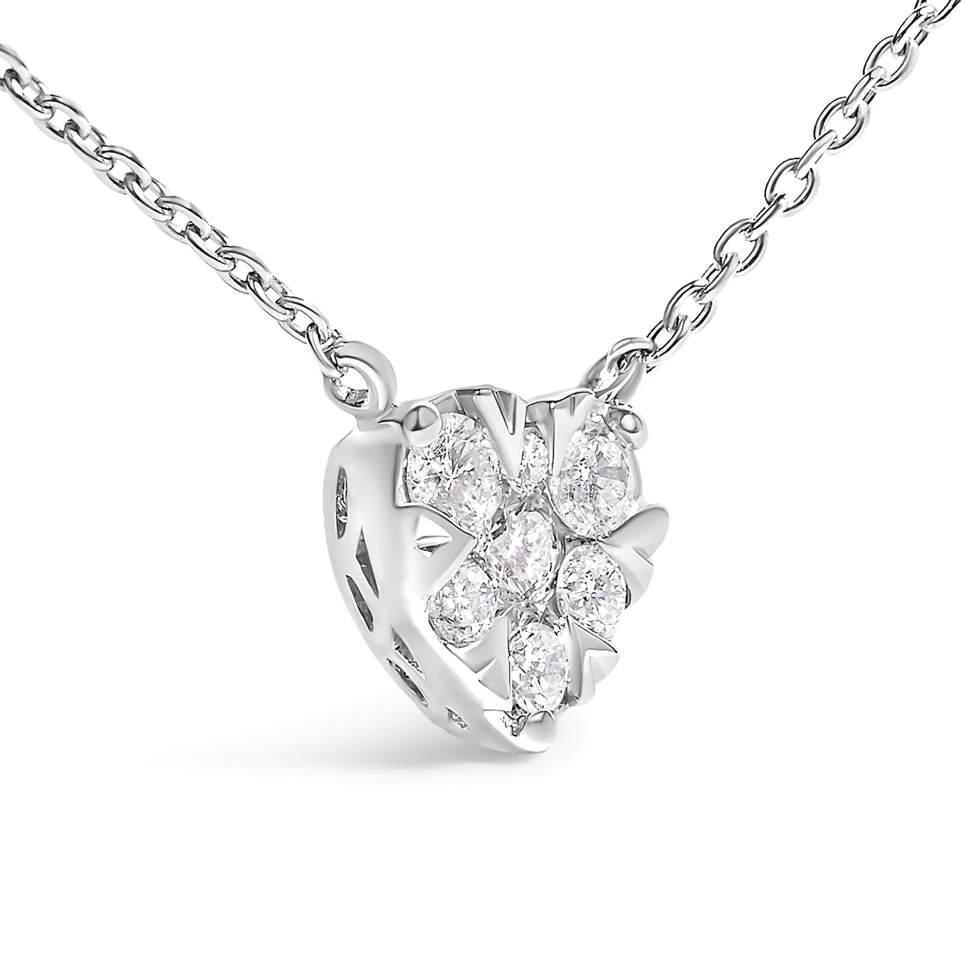 14K White Gold 1/4 Cttw Diamond Composite Heart Pendant Necklace - 18" Inches - Friggin Jewelry