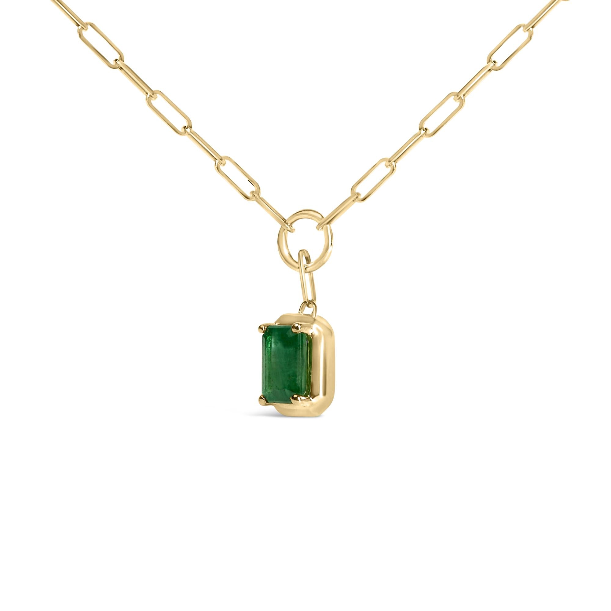 Collar con colgante solitario de esmeralda verde de 6 x 4 mm en oro amarillo de 10 quilates (45,7 cm) - Friggin Jewelry