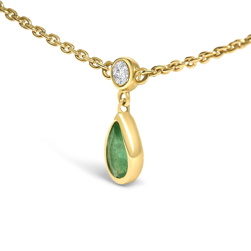 Collana pendente in oro giallo 10 carati con smeraldo verde e diamanti da 5x3 mm - 18 pollici - Friggin Jewelry