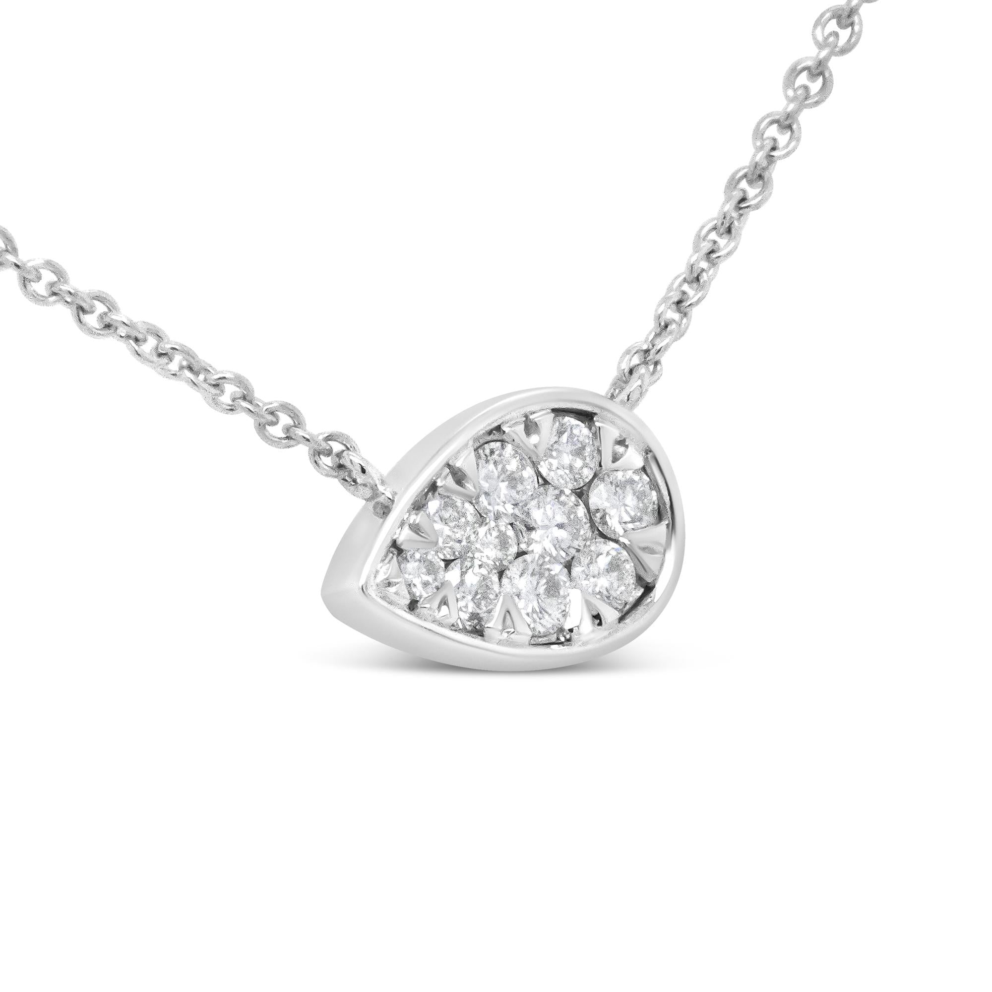 14K White Gold 1/4 Cttw Round Diamond Composite Teardrop Shape 18" Pendant Necklace - (G-H Color, SI2-I1 Clarity) - Friggin Jewelry