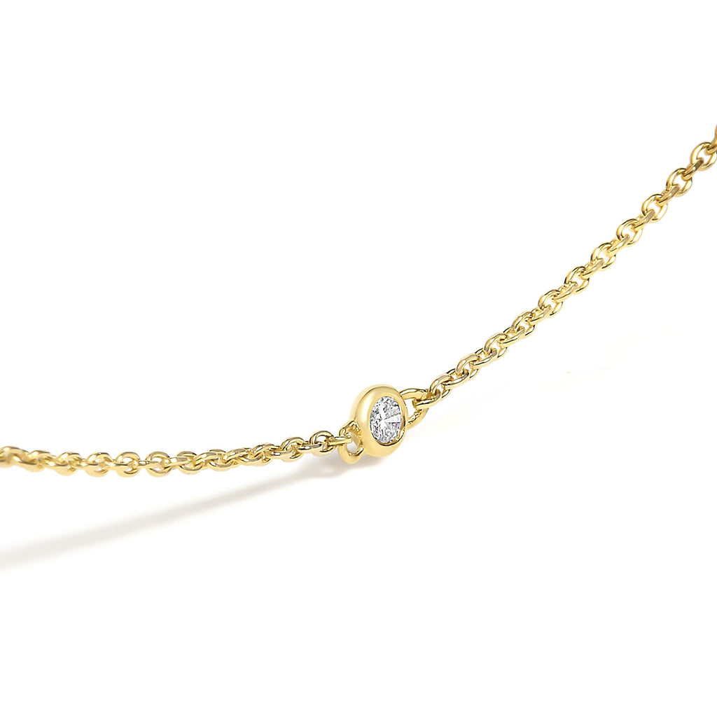 Collana con castone in oro giallo 14 carati, alternanza di smeraldi verdi e diamanti - 18 pollici - Friggin Jewelry
