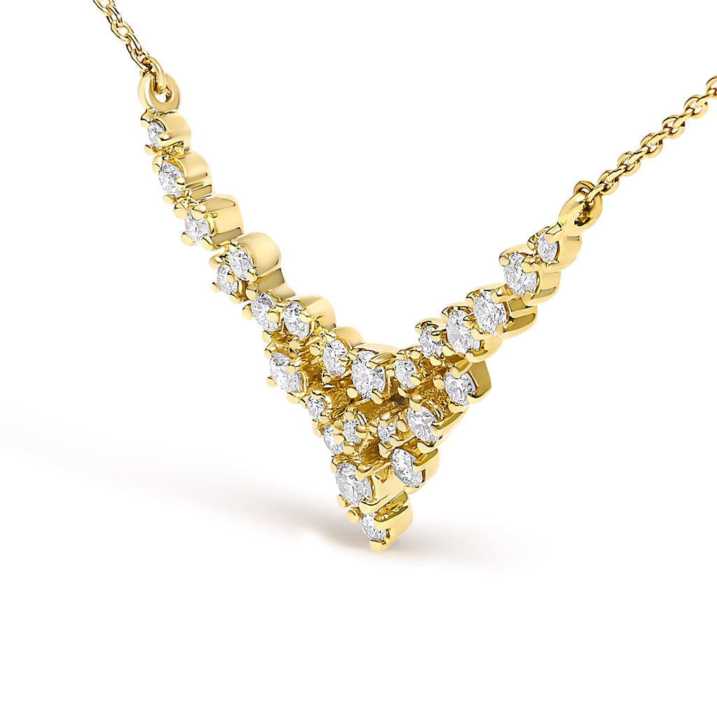Collana a "V" in oro giallo 14 carati con diamanti sparsi da 1/2 carati (colore IJ, purezza SI2-I1) - 18 pollici - Friggin Jewelry