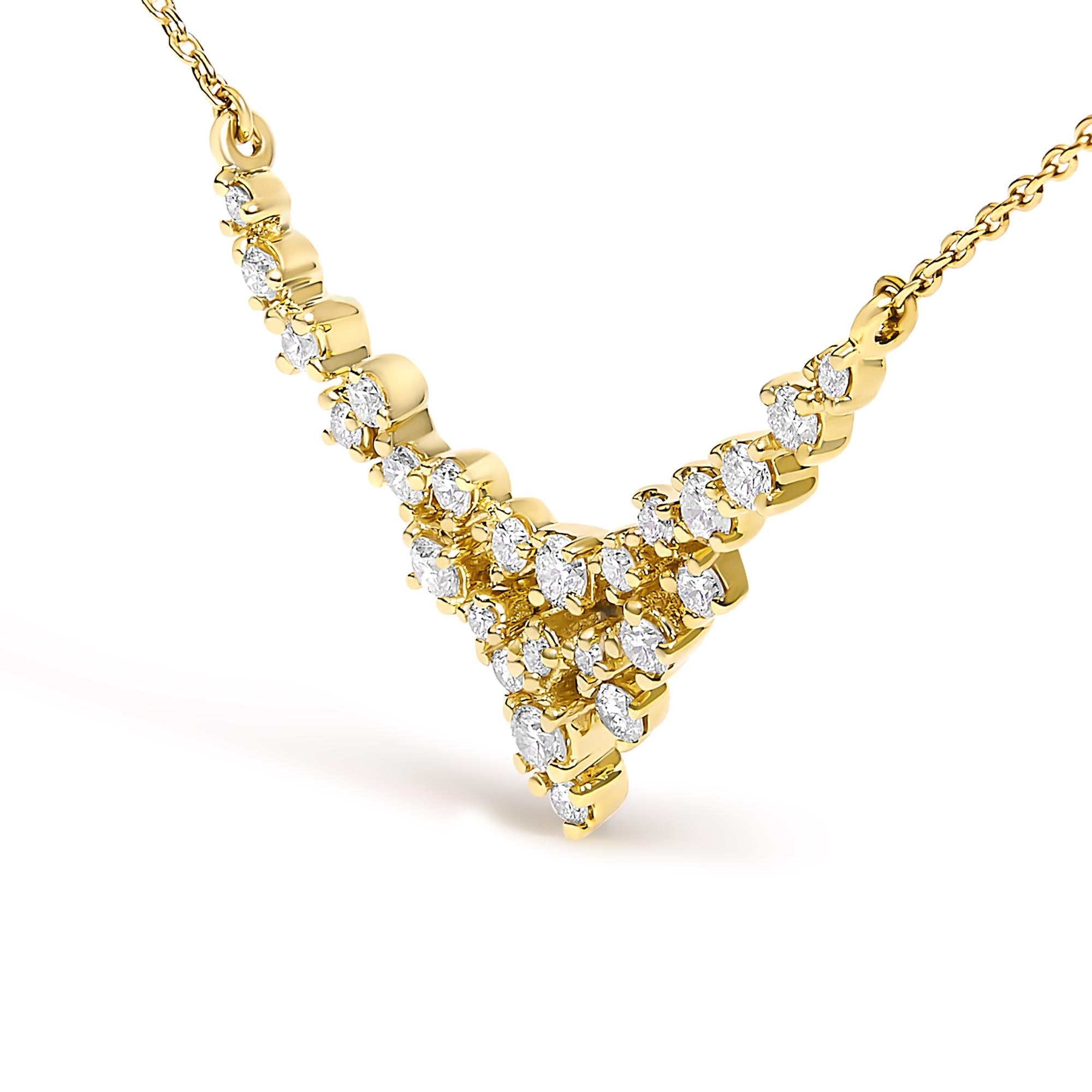 14K Yellow Gold 1/2 Cttw Diamond Scattered "V" Necklace (I-J Color, SI2-I1 Clarity) - 18" Inches - Mom - Friggin Jewelry Premium