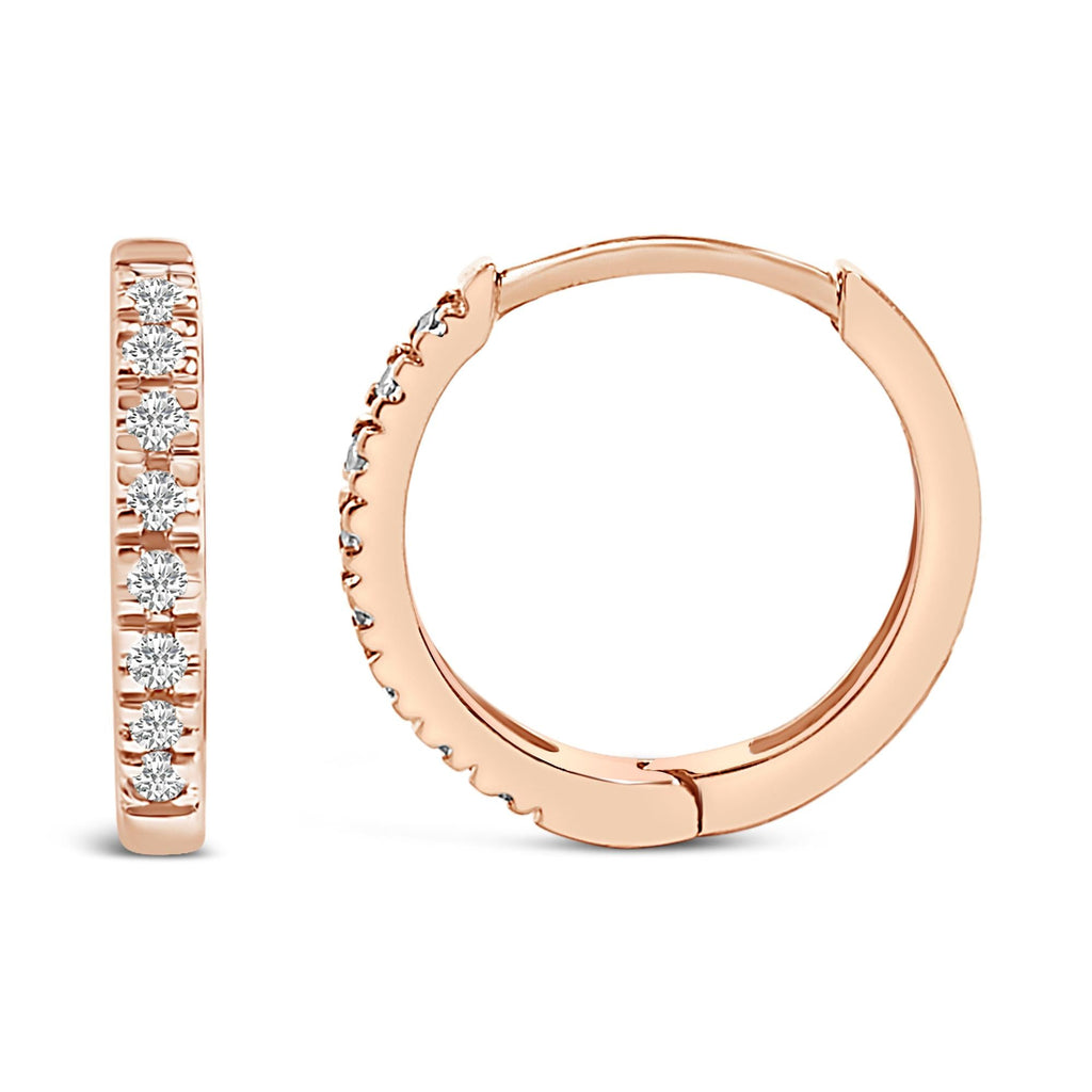 14K Rose Gold 1/5 CTW Diamond Huggie Hoop Earrings (K-L Color, I2-I3 Clarity) - Friggin Jewelry