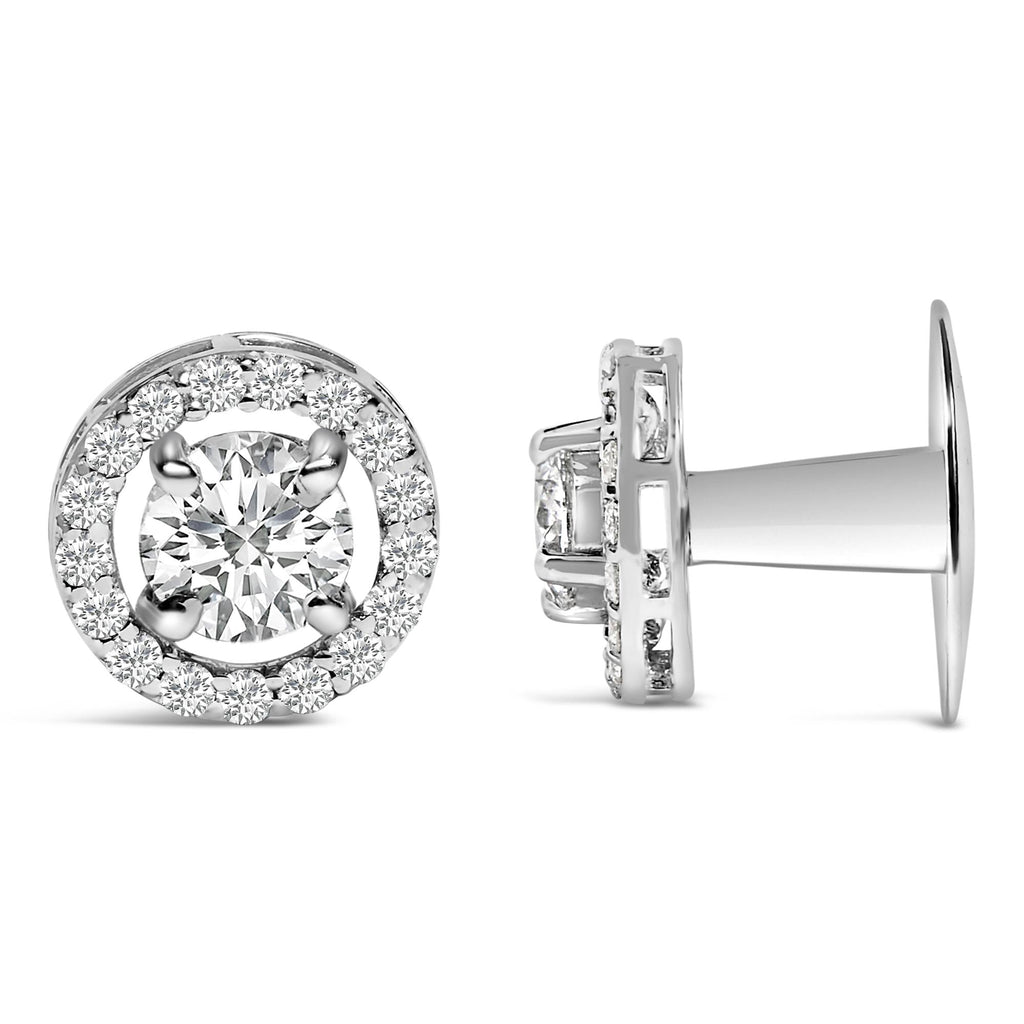 Gemelos para hombre en oro blanco de 14 quilates con halo de diamantes cultivados en laboratorio de 1 3/4 quilates - Friggin Jewelry