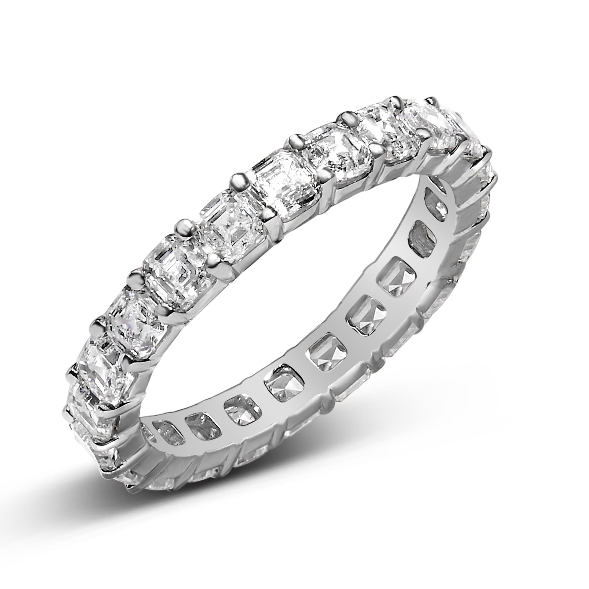 14K White Gold 2 1/3 Cttw Asscher Cut Lab Grown Diamond Eternity Band Ring (E-F Color, VS1-VS2 Clarity) - Ring Size 5.5 - Friggin Jewelry Premium