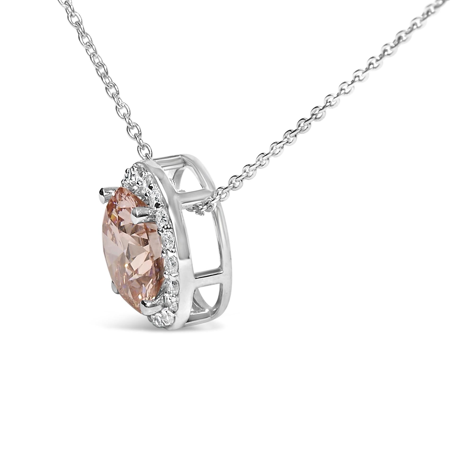 14K White Gold 2 3/8 Cttw Lab Grown Pink Diamond Solitaire with Halo Pendant Necklace - 17" Inches - Friggin Jewelry Premium
