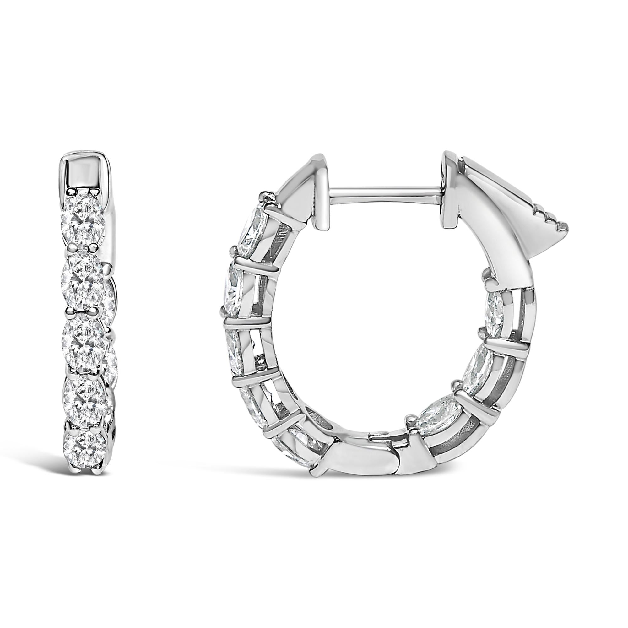 14K White Gold 2 3/4 Cttw Oval Cut Lab Grown Diamond Inside Out Hoop Earrings - Friggin Jewelry Premium