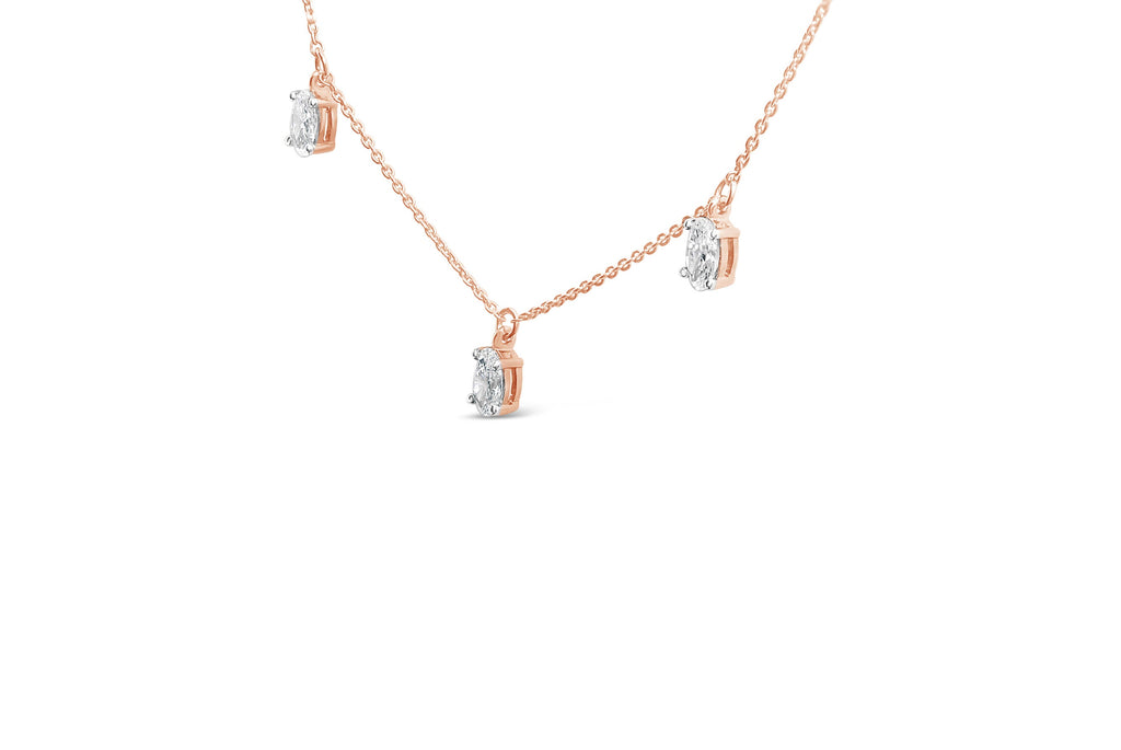 Collana pendente con diamanti ovali coltivati ​​in laboratorio da 1 3/8 carati in oro rosa 14 carati - 17 pollici - Friggin Jewelry