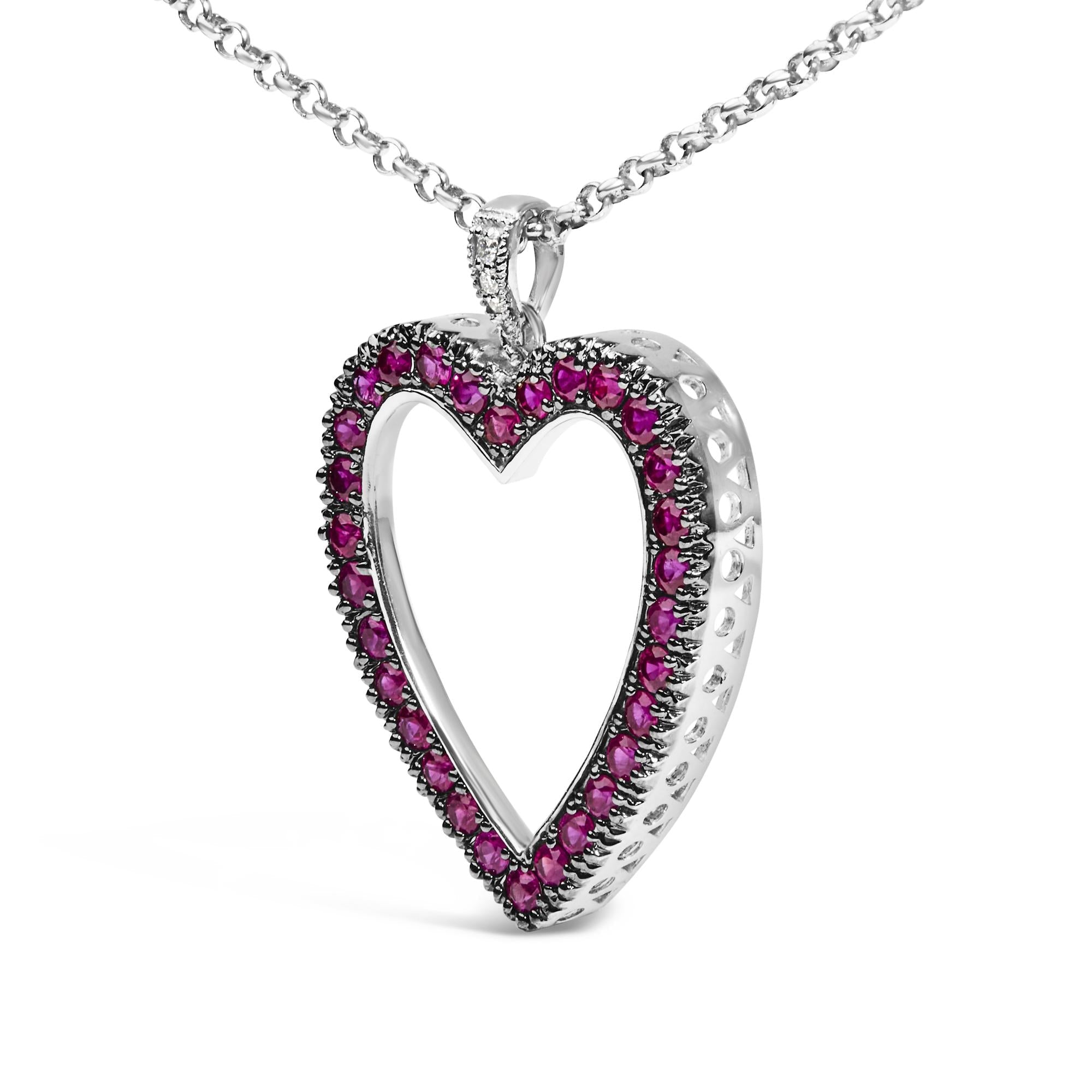 18K 1/3 Cttw Diamond and Red Ruby Open Heart with Black Rhodium 18" Pendant Necklace (G-H Color, VS2-SI1 Clarity) - Friggin Jewelry