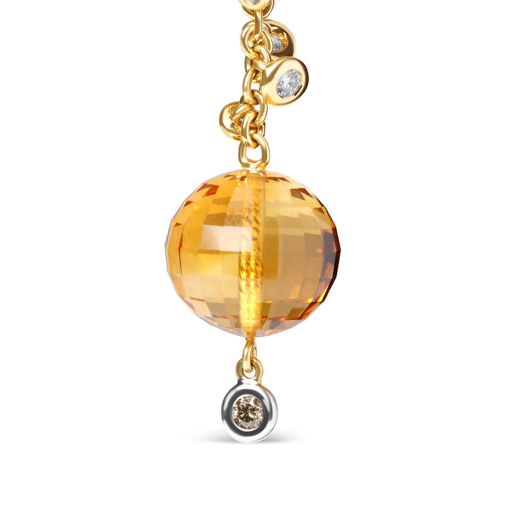 18K Yellow Gold 2/3 Cttw Round Bezel Diamond and 25mm Ball Shaped Yellow Citrine Gemstone Dangle Stud Earring (Brown and G-H Color, SI1-SI2 Clarity) - Friggin Jewelry