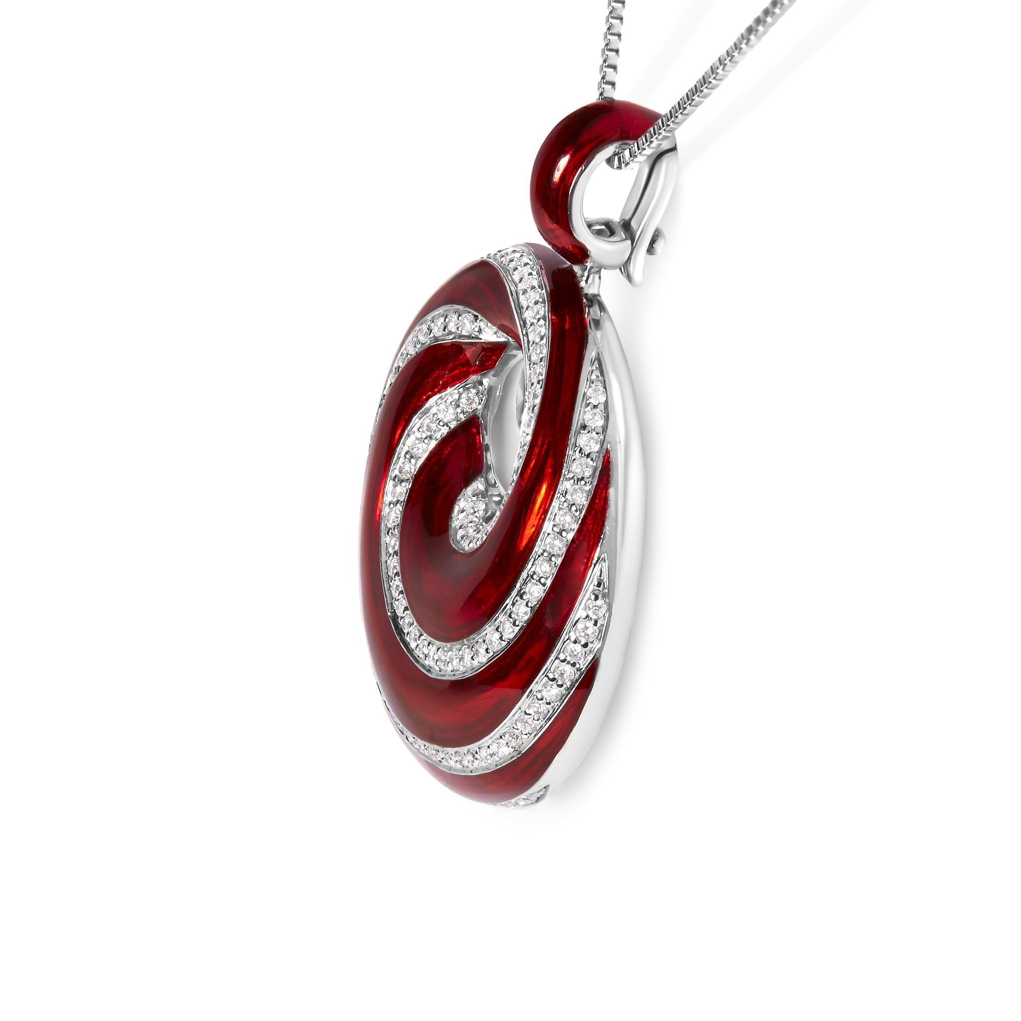 .925 Sterling Silver Red Enamel and 1/2 Diamond Endless Swirl Medallion 18" Pendant Necklace (F-G Color, VS1-VS2 Clarity) - Friggin Jewelry Premium