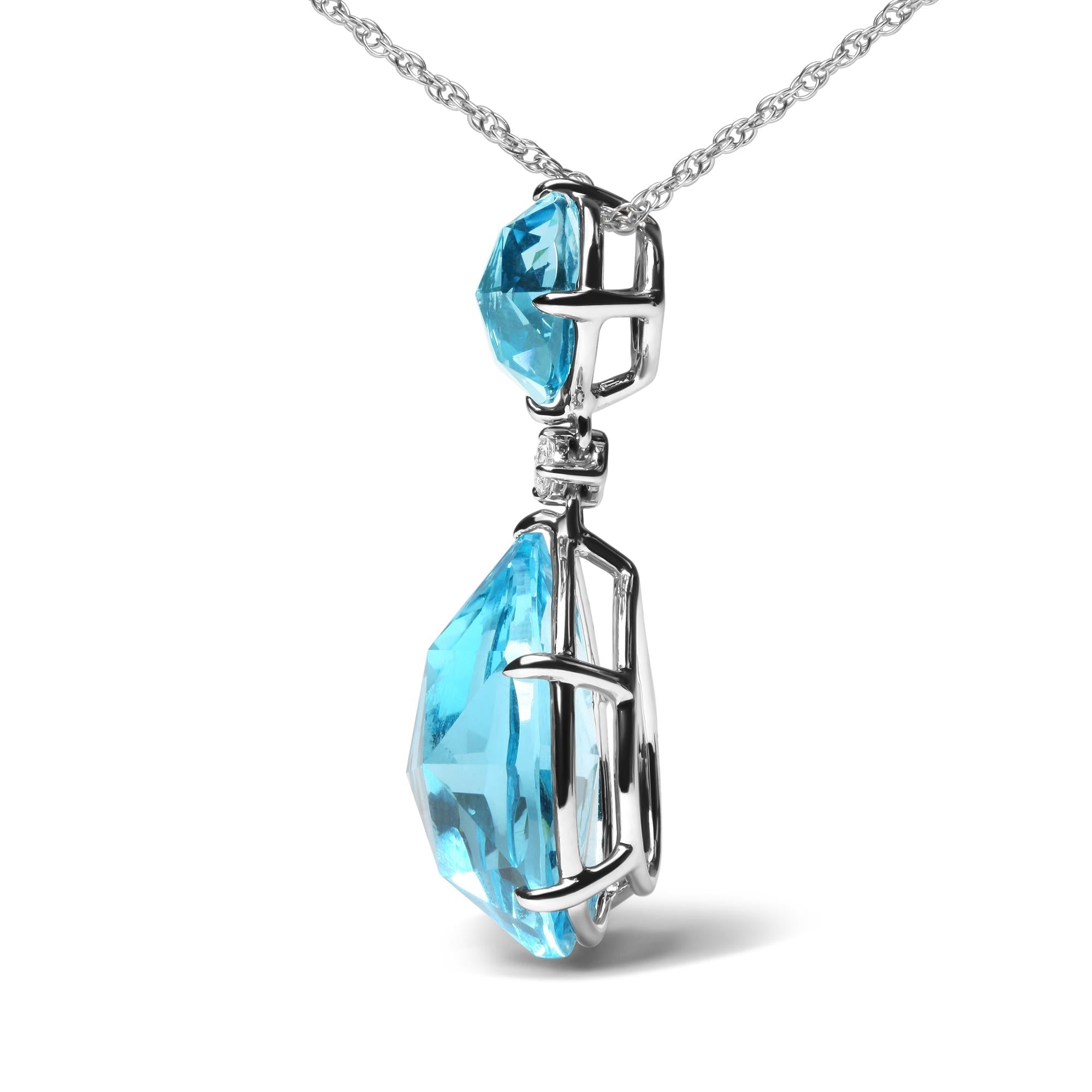 18K White Gold Diamond Accent and Round London Blue Topaz and Pear Cut Sky Blue Topaz Dangle Drop 18" Pendant Necklace (G-H Color, SI1-SI2 Clarity) - Friggin Jewelry Premium