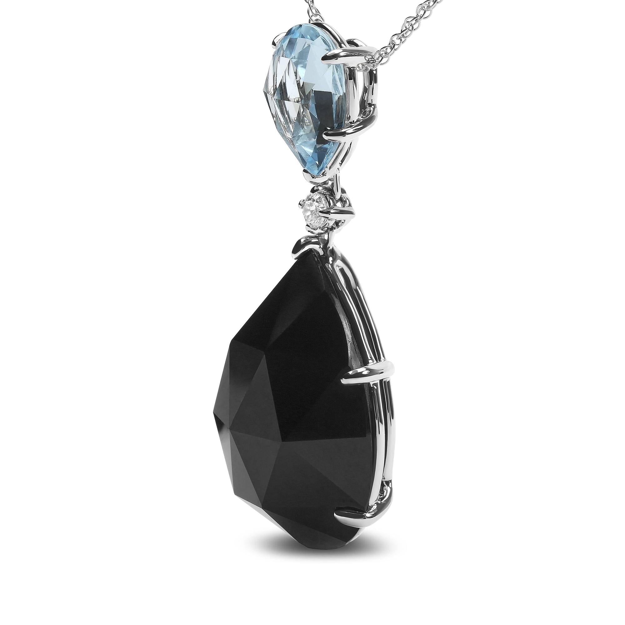 18K White Gold Diamond Accent and Pear Cut Sky Blue Topaz and Pear Cut Black Onyx Dangle Drop 18" Pendant Necklace (G-H Color, SI1-SI2 Clarity) - Friggin Jewelry
