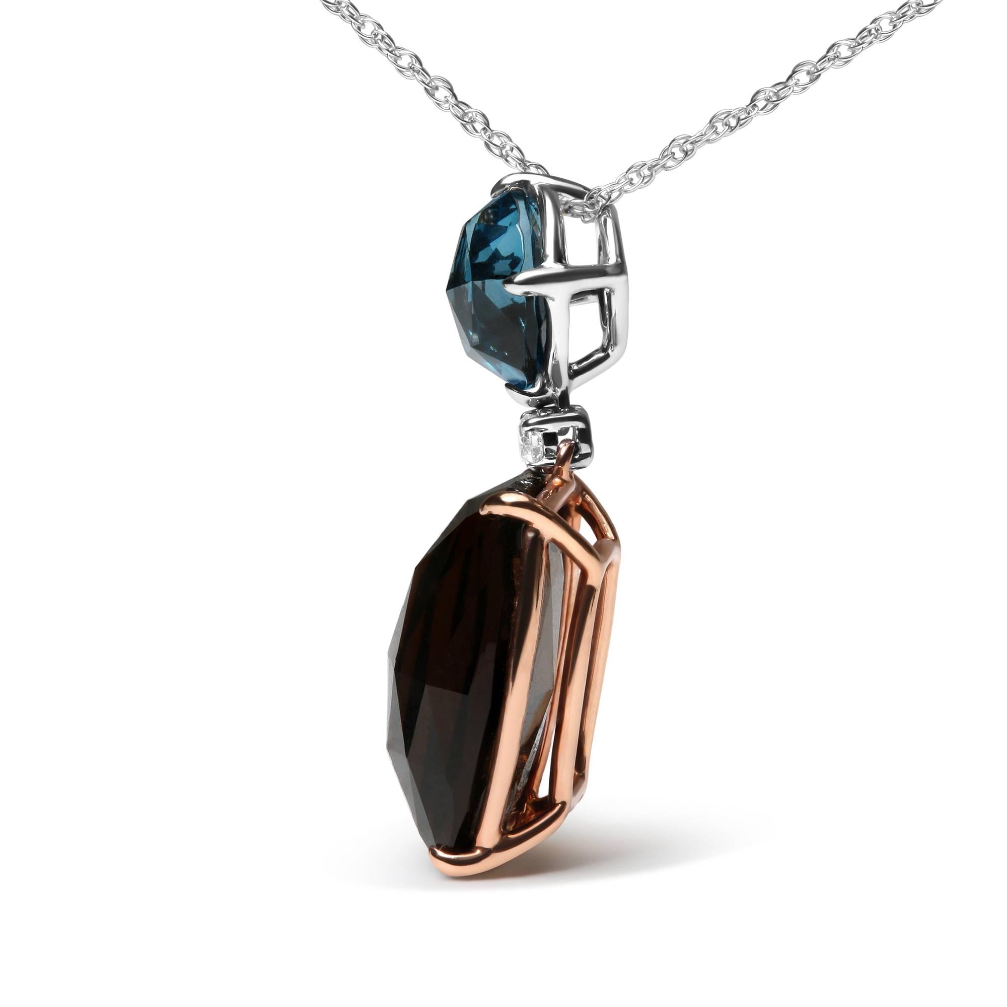 18K Rose and White Gold Diamond Accent and London Blue Topaz and Cushion Cut Smoky Quartz Gemstone Dangle Drop 18" Pendant Necklace (G-H Color, SI1-SI2 Clarity) - Friggin Jewelry