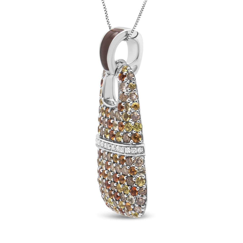 .925 Sterling Silver Brown Enamel 1 Cttw White and Brown Diamonds and  1.5mm Yellow and Orange Sapphire Gemstones Statement 18" Pendant Necklace (Brown and F-G Color, VS1-VS2 Clarity) - Friggin Jewelry Premium