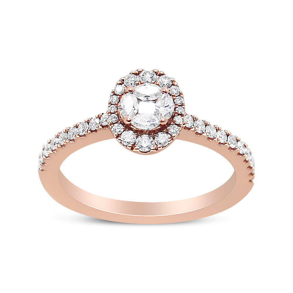 18K Rose Gold 1/2 Cttw Composite Marquise Composite Diamond Oval Shaped Halo Engagement Ring (F-G Color, VS1-VS2 Clarity) - Friggin Jewelry Premium