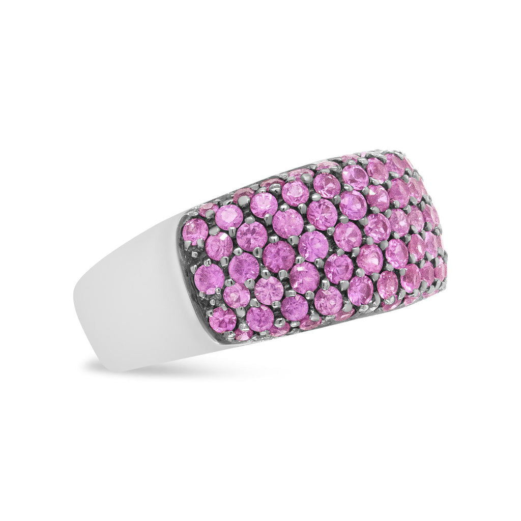 18K White Gold and Black Rhodium Multi Row Pink Sapphire Classic Band Ring - Friggin Jewelry