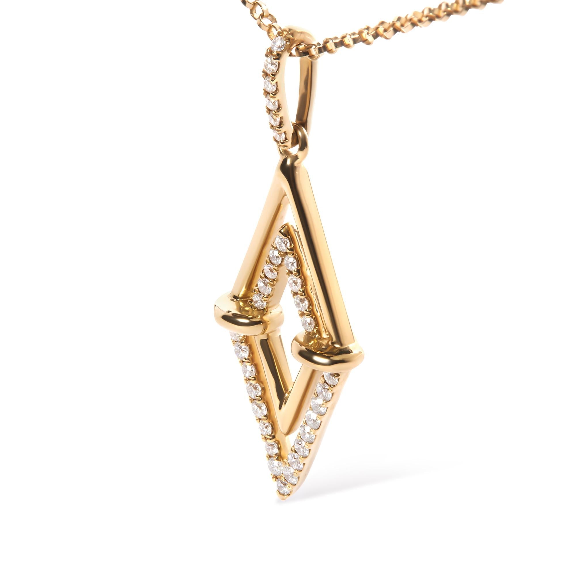Collana con ciondolo geometrico a doppio triangolo con diamanti da 1/4 ct in oro giallo 14 carati, lunghezza 18 pollici (colore GH, purezza SI1-SI2) - Friggin Jewelry