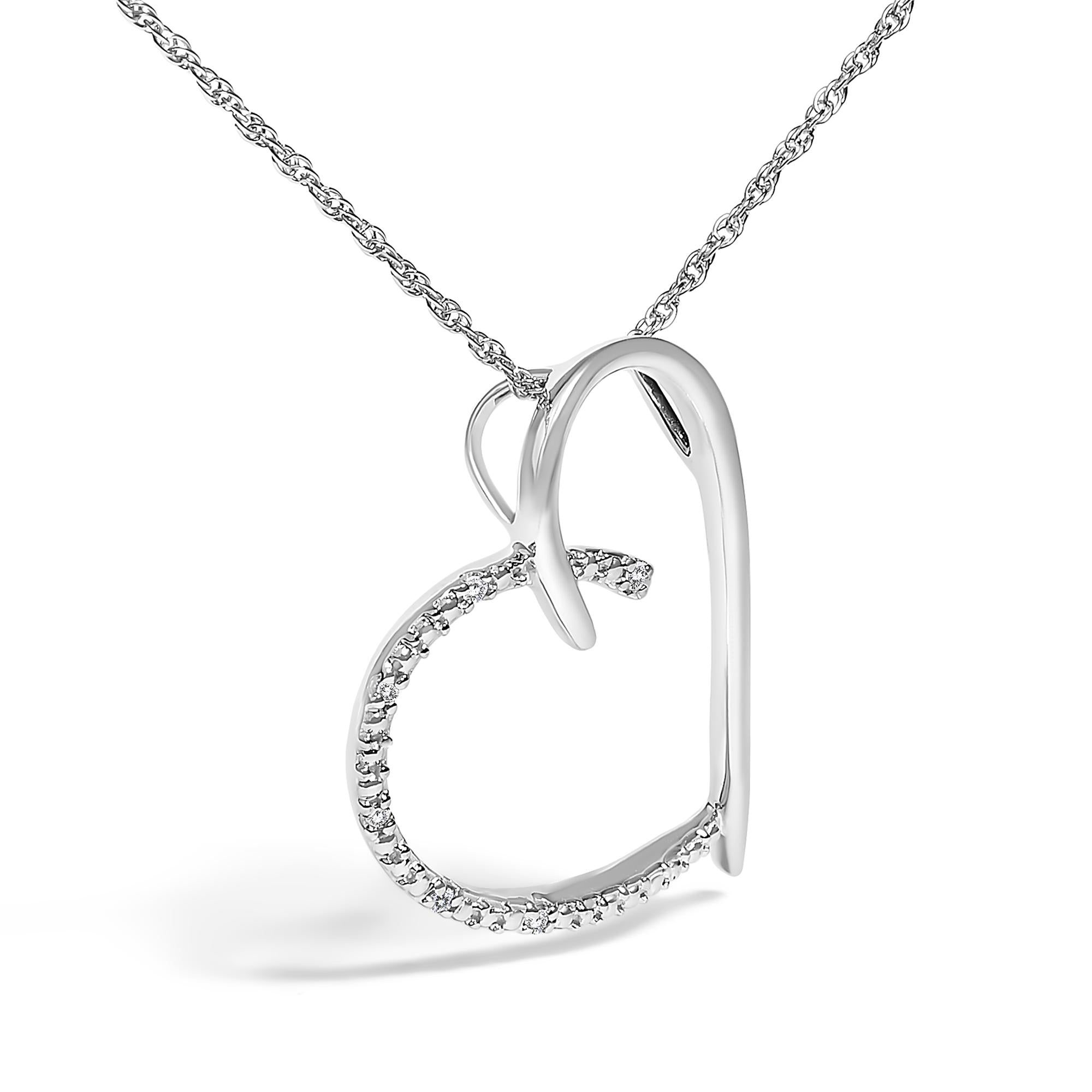.925 Sterling Silver Diamond Accent Open Heart Slide Pendant Necklace (J-K Color, I2-I3 Clarity) - 18" Inches - Friggin Jewelry