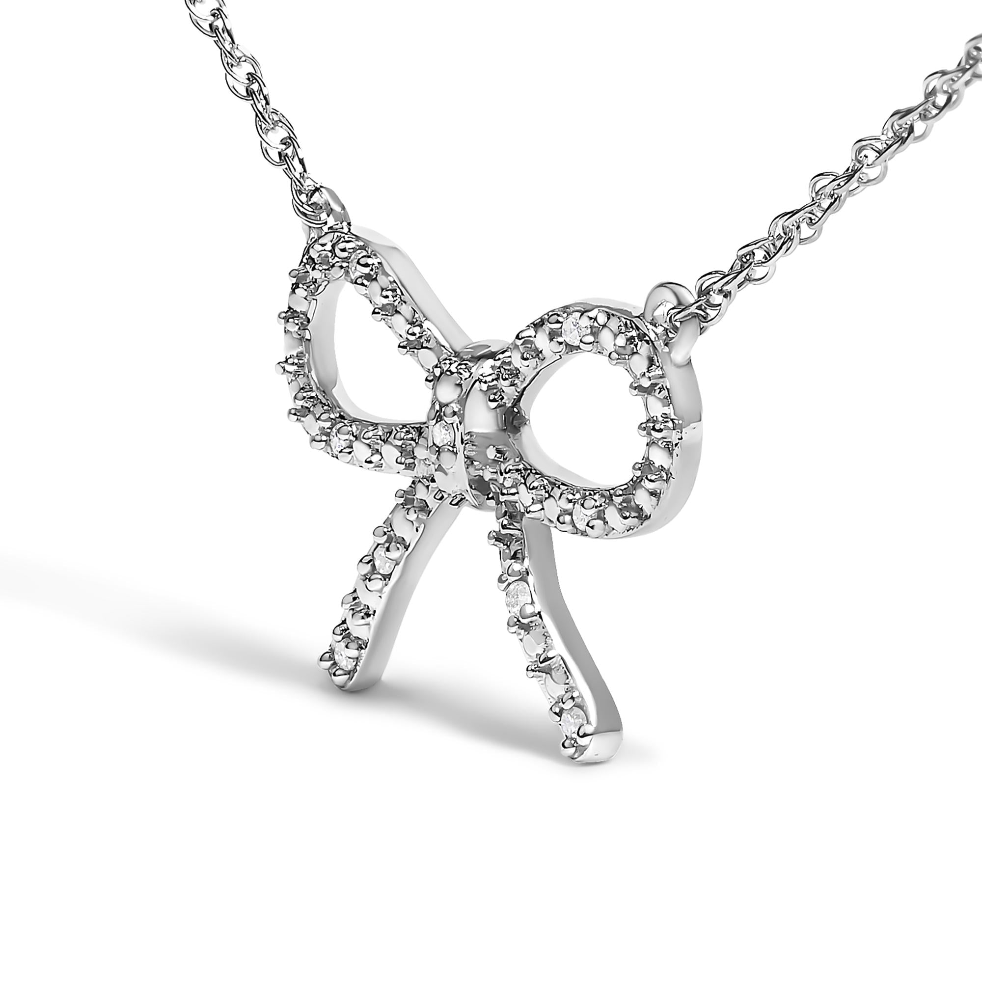 .925 Sterling Silver Diamond Accent Ribbon Bow Knot Pendant Necklace (J-K Color, I2-I3 Clarity) - 18" Inches - Friggin Jewelry
