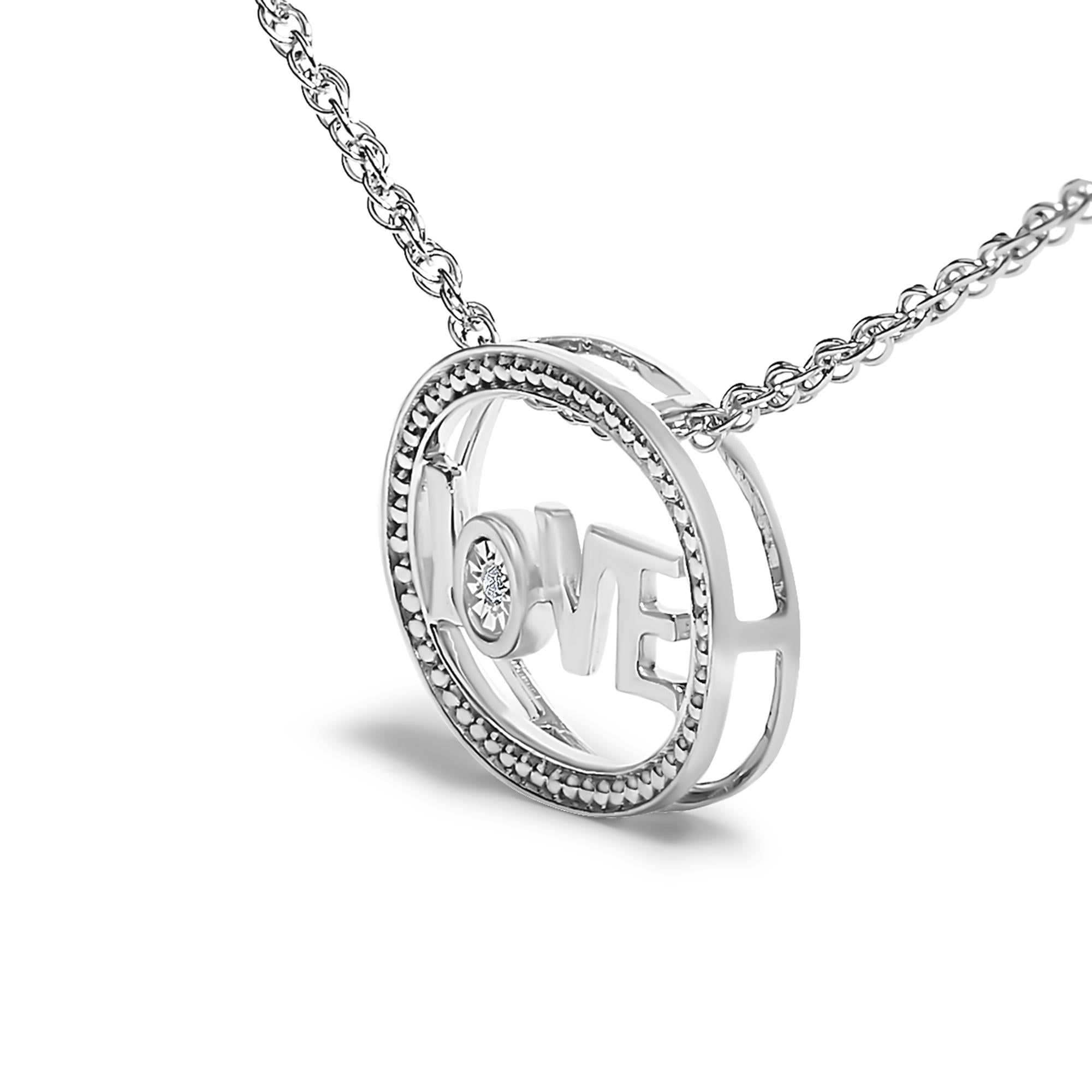 .925 Sterling Silver Diamond Accent "LOVE" Beaded Oval Pendant Necklace (J-K Color, I2-I3 Clarity) - 18" Inches - Mom - Friggin Jewelry