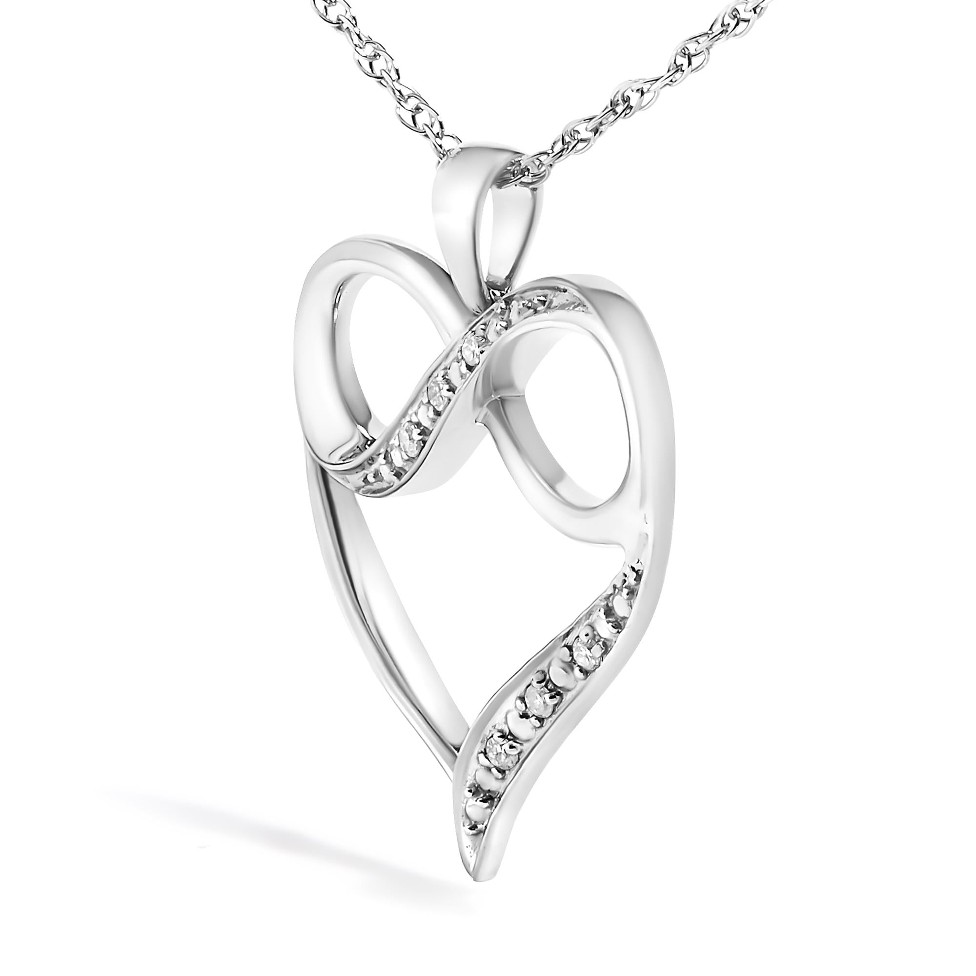 .925 Sterling Silver Diamond Accent Infinity Heart Love Pendant Necklace (J-K Color, I2-I3 Clarity) - 18" Inches - Friggin Jewelry
