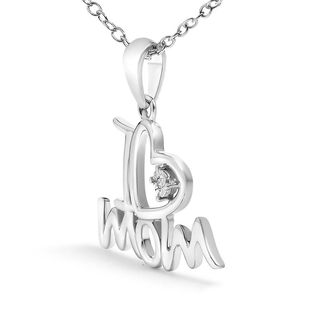 .925 Sterling Silver Diamond Accent "I Love Mom" Heart Pendant Necklace (J-K Color, I2-I3 Clarity) - 18" Inches - Mom - Friggin Jewelry