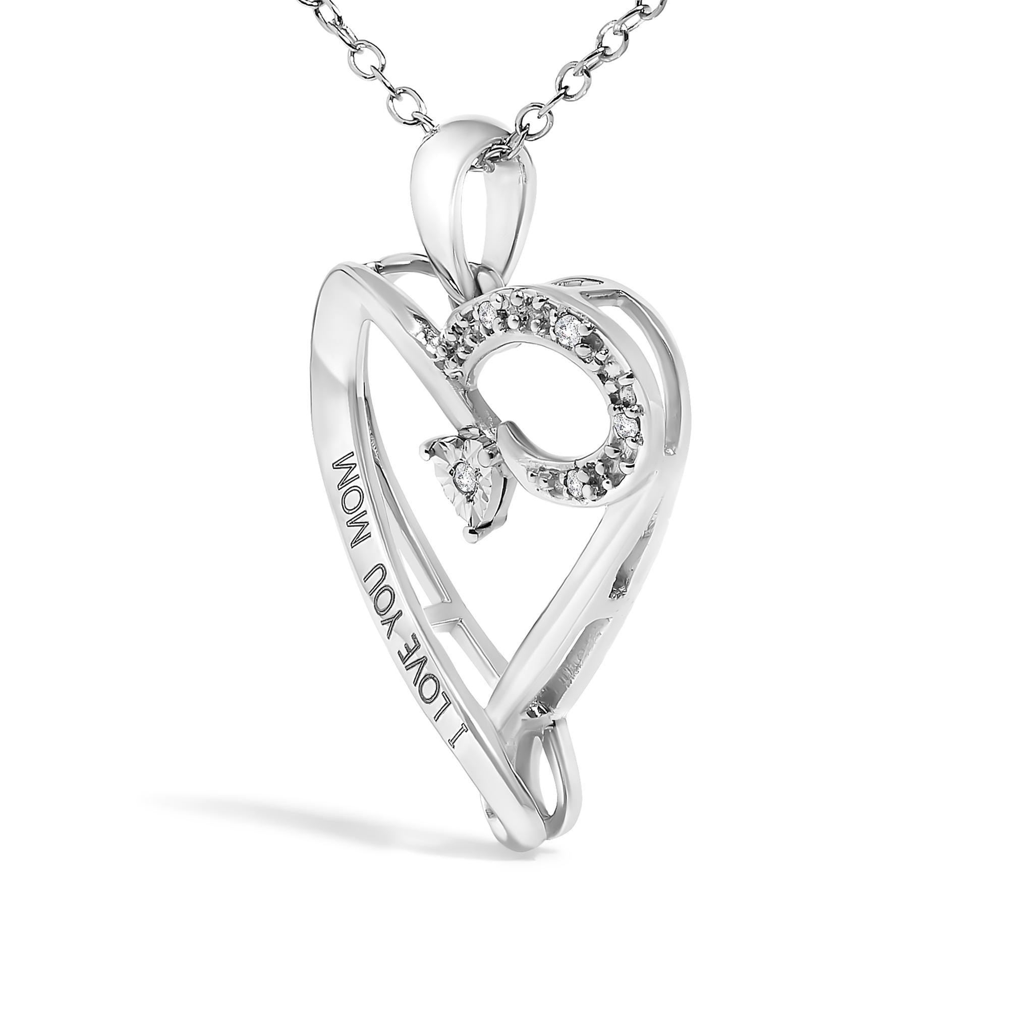 .925 Sterling Silver Diamond Accent "I LOVE YOU MOM" Heart Pendant Necklace (J-K Color, I2-I3 Clarity) - 18" Inches - Friggin Jewelry