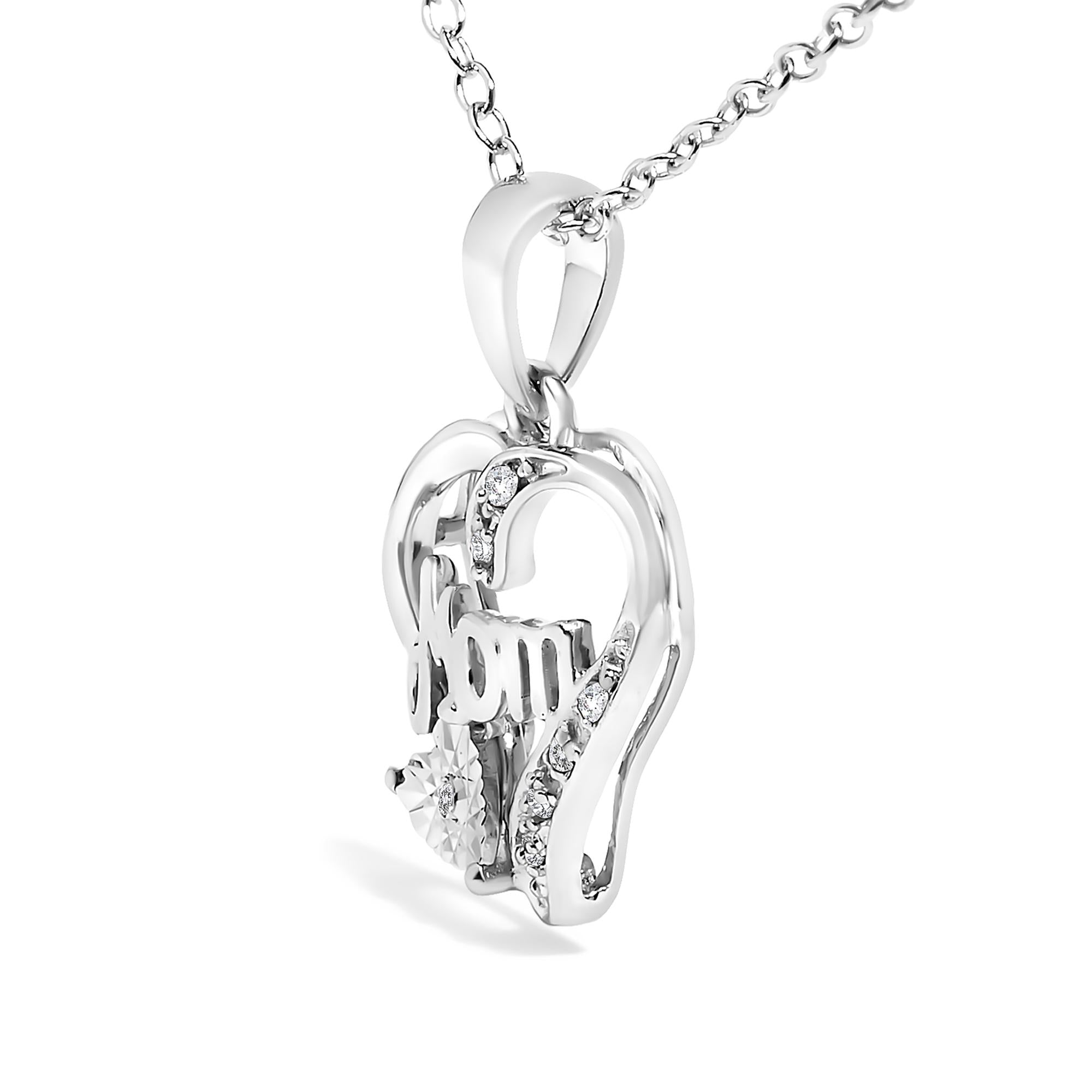 .925 Sterling Silver Diamond Accent Mom with Heart Pendant Necklace (J-K Color, I2-I3 Clarity) - 18" Inches - Mom - Friggin Jewelry