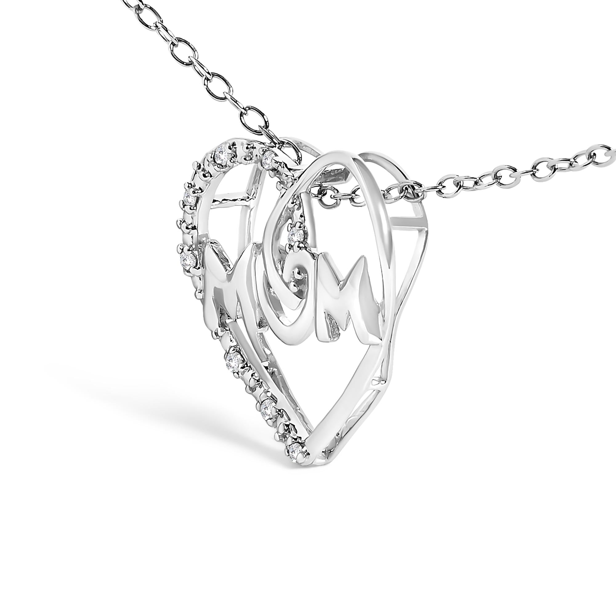 .925 Sterling Silver Diamond Accent MOM Heart Pendant Necklace (J-K Color, I2-I3 Clarity) - 18" Inches - Mom - Friggin Jewelry