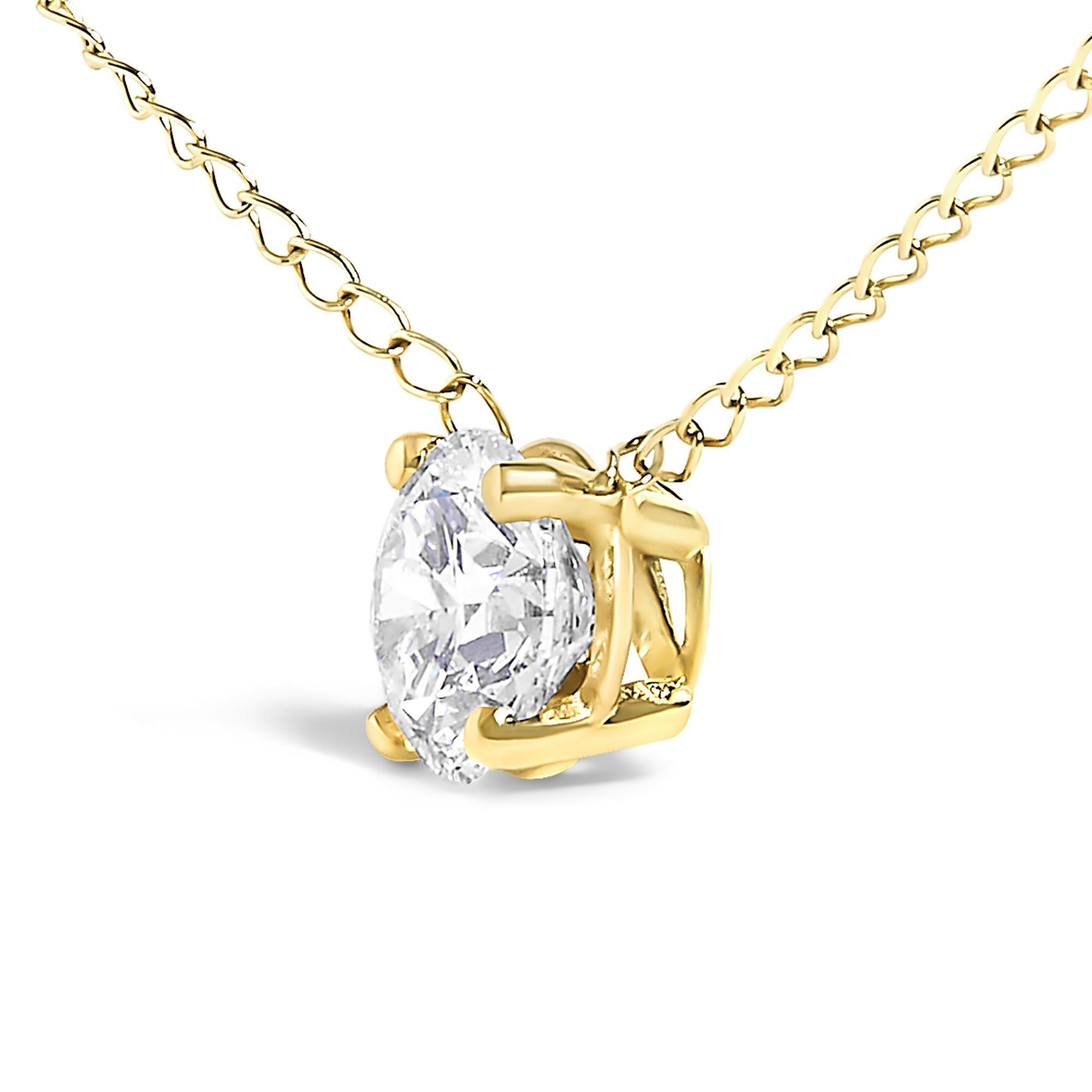 Collana con pendente solitario galleggiante in oro 14 carati con diamante da 1/2 carato, creato in laboratorio - 18 pollici - Friggin Jewelry