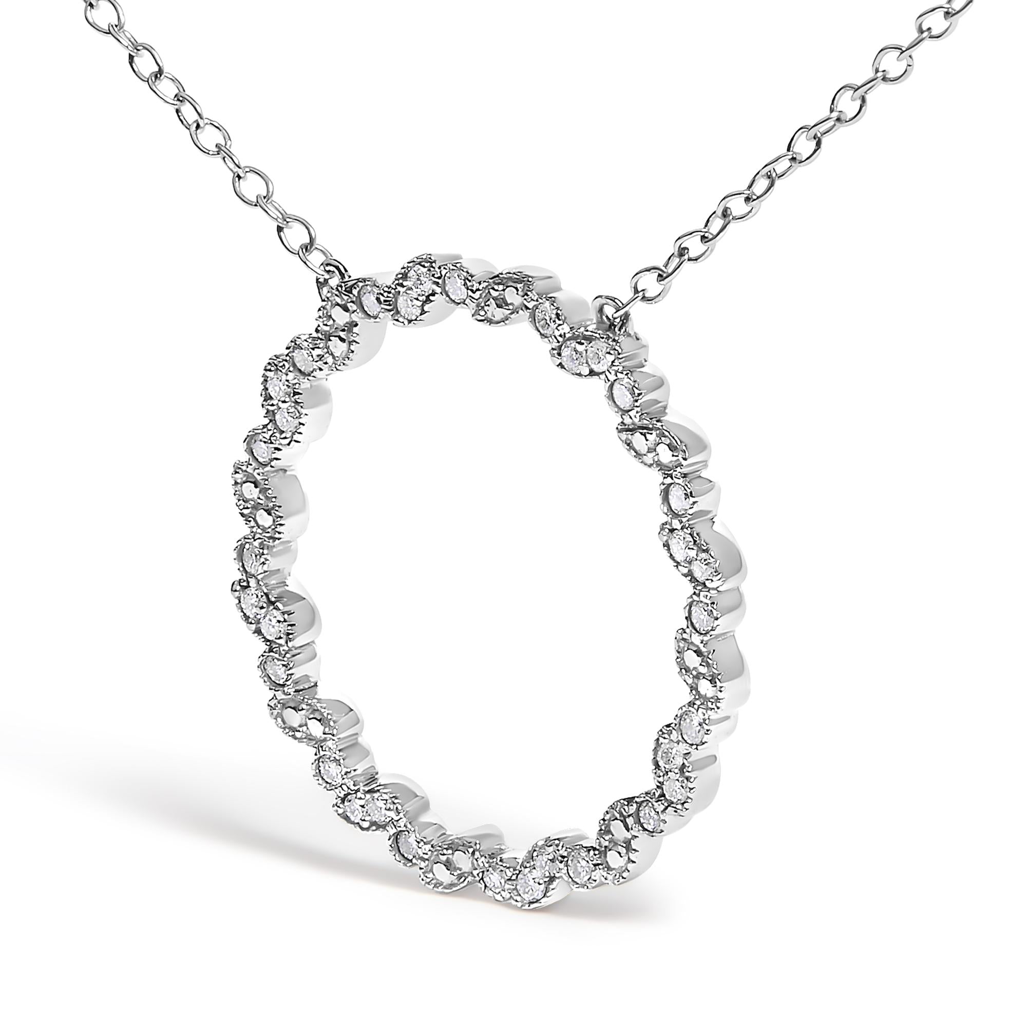 .925 Sterling Silver 1/7 Cttw Lab Grown Diamond Beaded Love Circle Pendant Necklace - Size 18 Inches - Friggin Jewelry