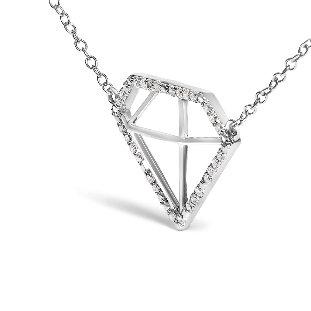 .925 Sterling Silver 1/7 Cttw Lab Grown Diamond Diamond Shaped Pendant Necklace - Size 18 Inches - Friggin Jewelry