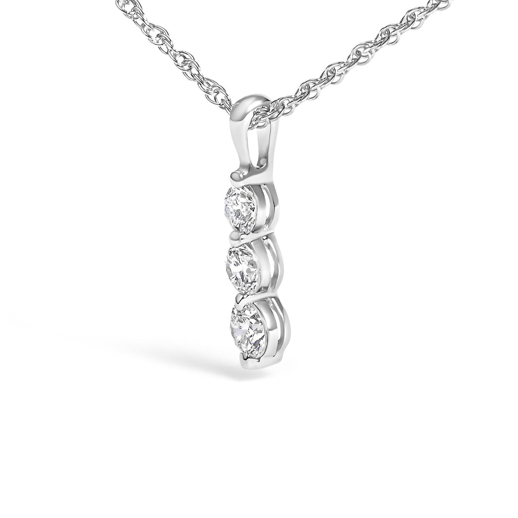 .925 Sterling Silver 1/7 Cttw Lab Grown Diamond Three Stone Diamond Pendant Necklace - 18" Inches - Friggin Jewelry