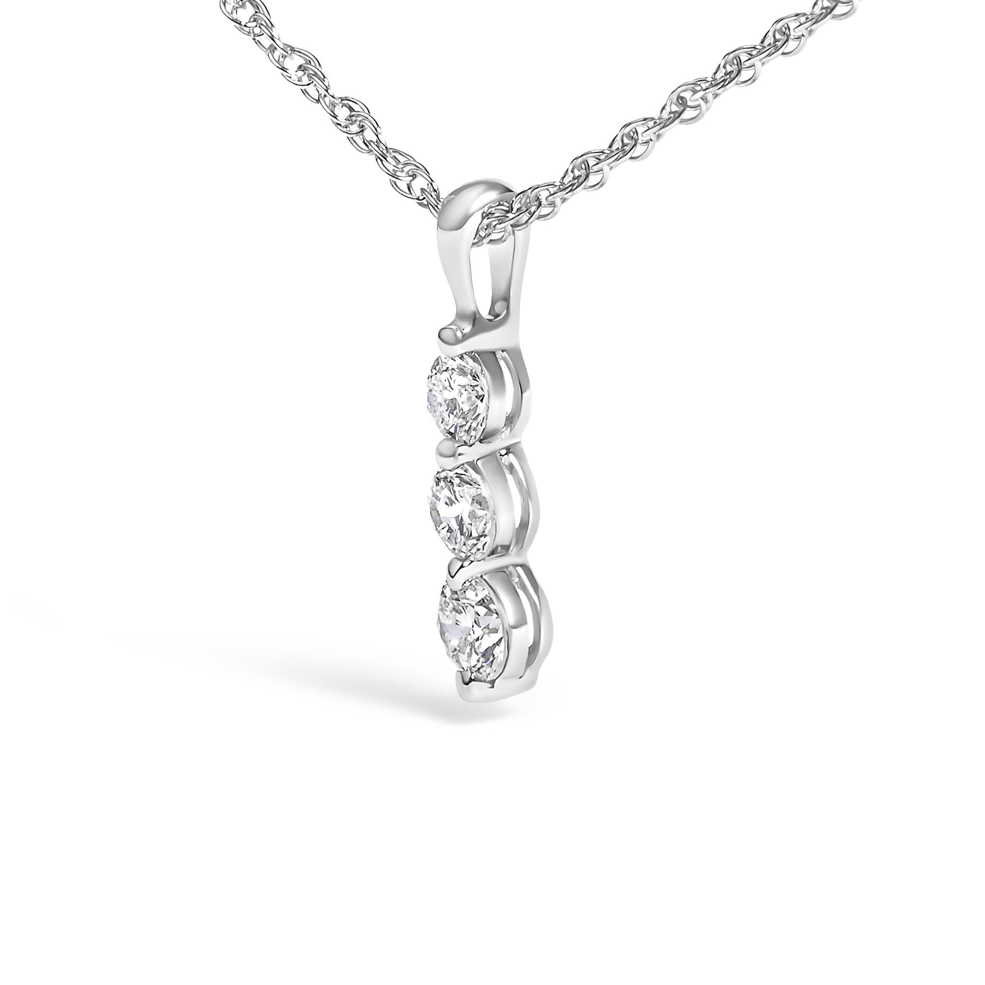 .925 Sterling Silver 1/7 Cttw Lab Grown Diamond Three Stone Diamond Pendant Necklace - 18" Inches - Friggin Jewelry