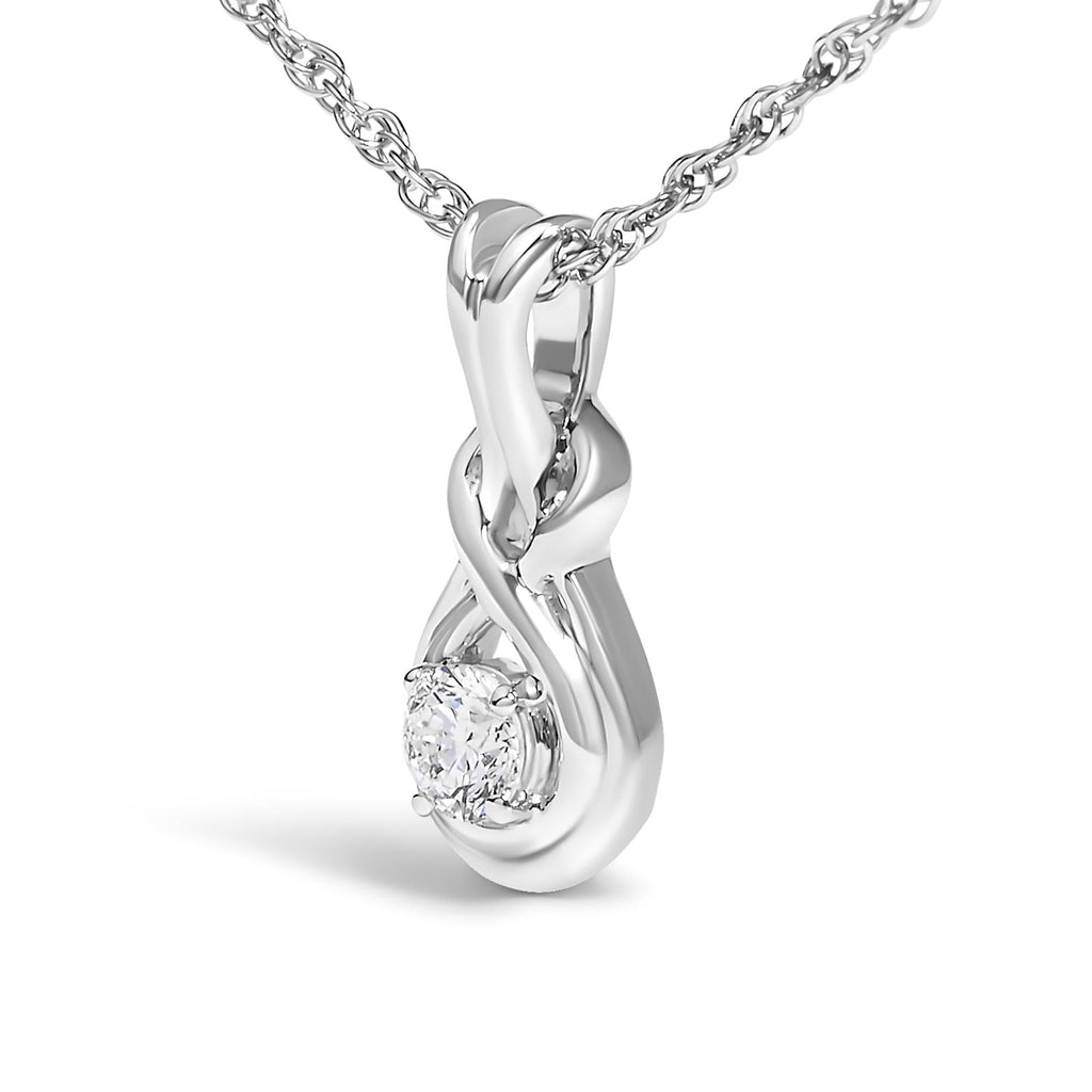 .925 Sterling Silver 1/10 Cttw Lab Grown Diamond Love Knot Solitaire Pendant Necklace - Size 18 Inches - Friggin Jewelry