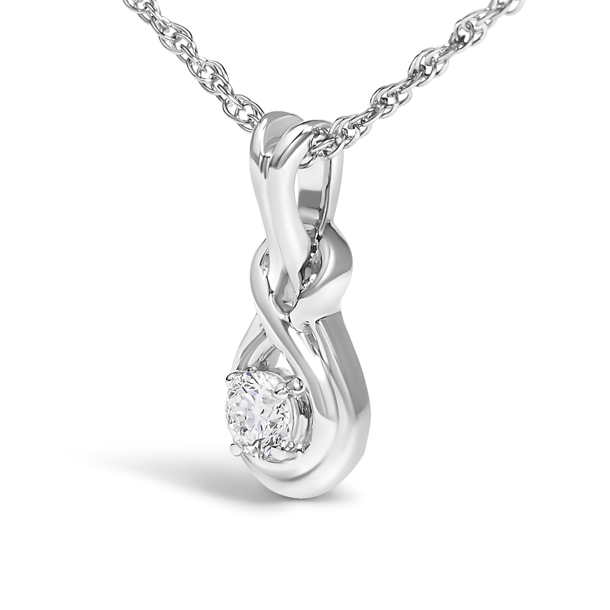 .925 Sterling Silver 1/10 Cttw Lab Grown Diamond Love Knot Solitaire Pendant Necklace - Size 18 Inches - Friggin Jewelry